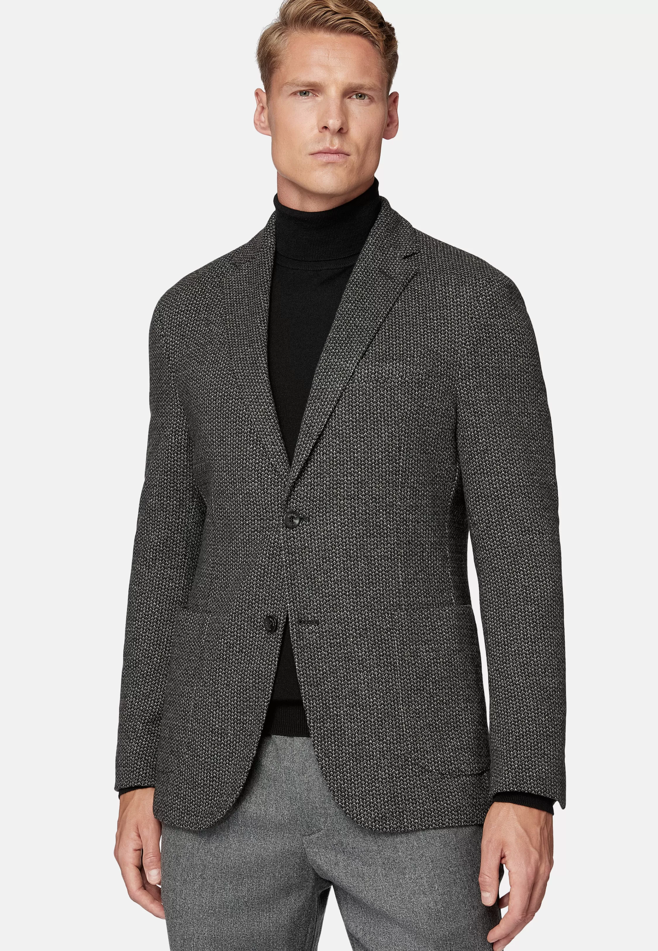 Boggi Milano B Jersey Black And Grey Cotton Blend Jacket