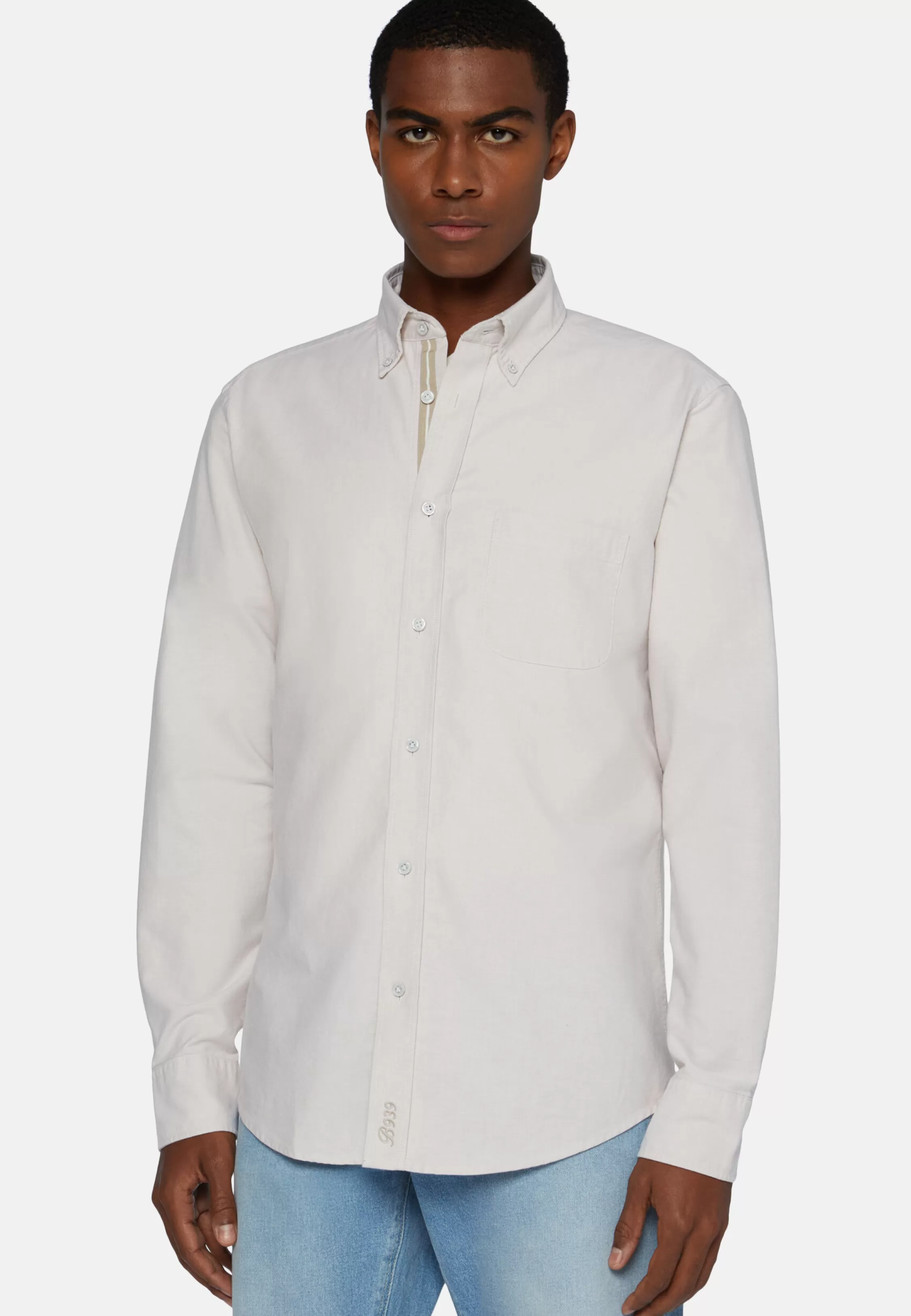 Boggi Milano Beige Shirt In Organic Oxford Cotton, Regular