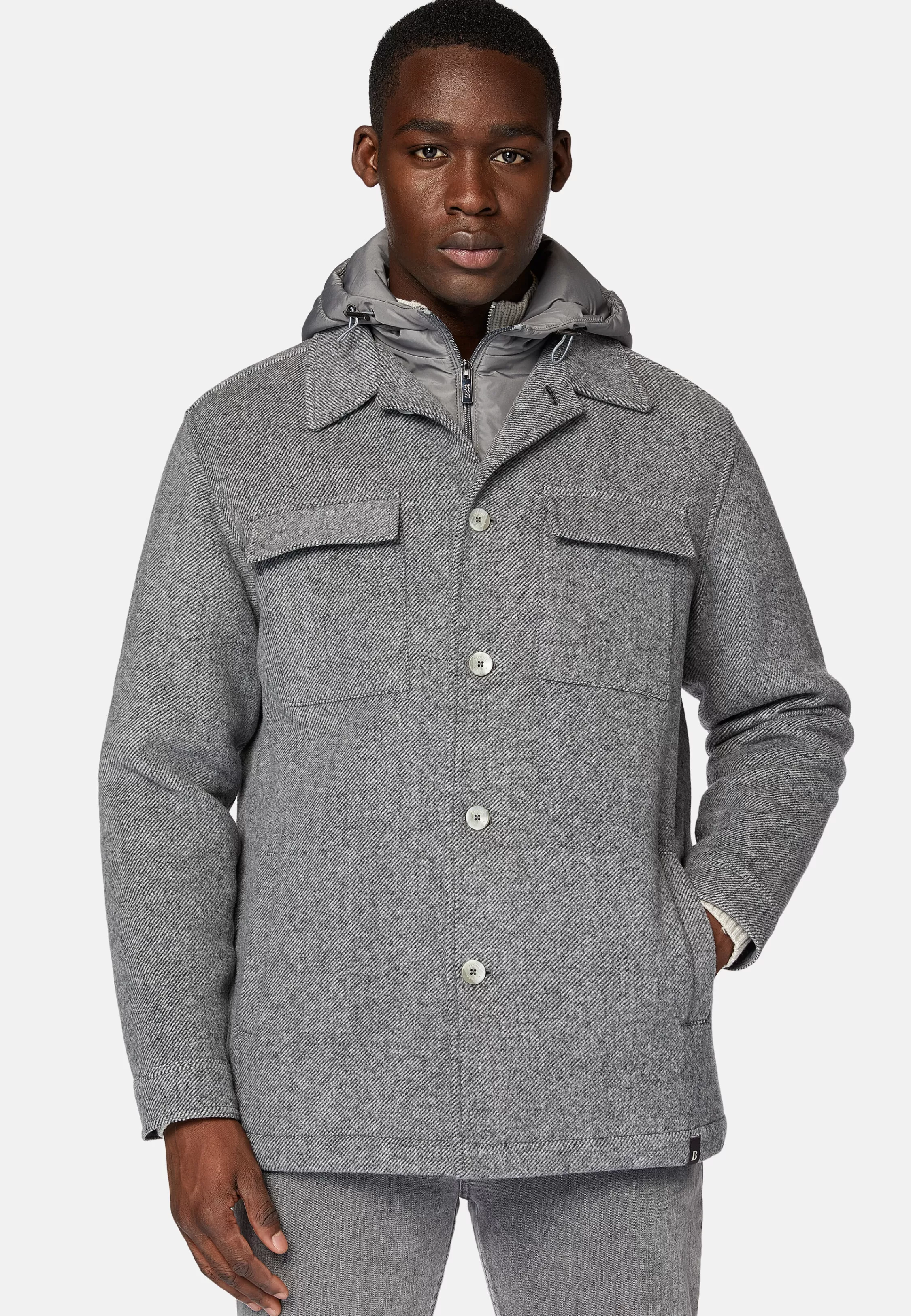 Boggi Milano Blink Shirt Jacket In Wool With Bib