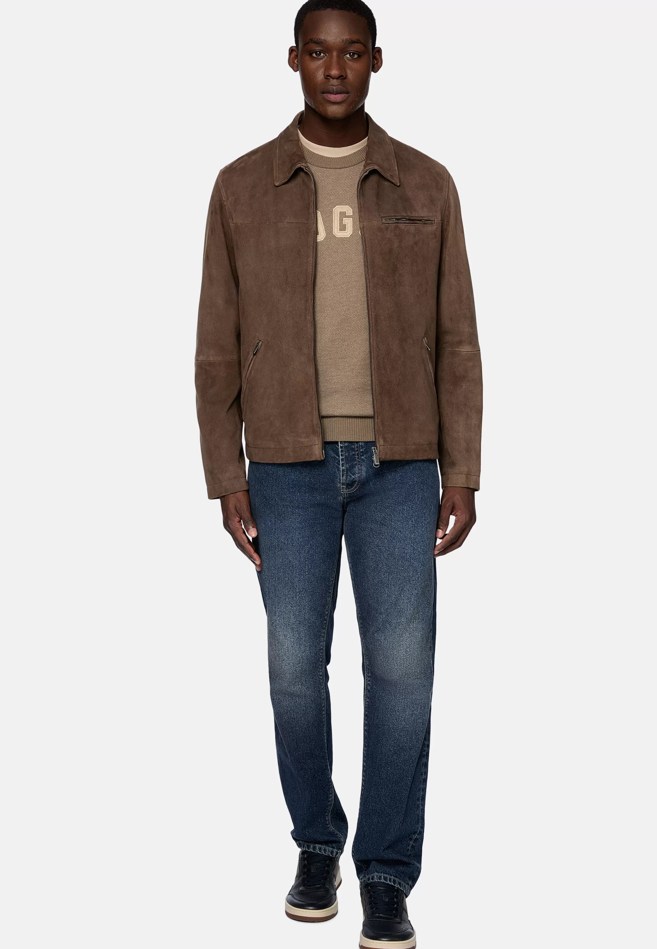 Boggi Milano Bomber Jacket In Genuine Suede Leather