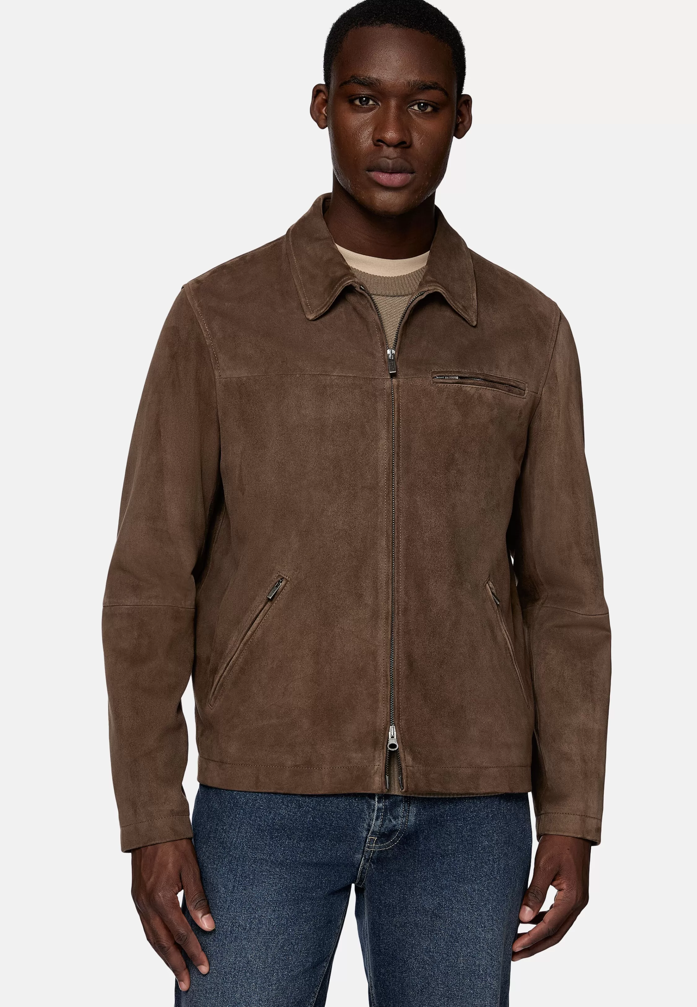 Boggi Milano Bomber Jacket In Genuine Suede Leather