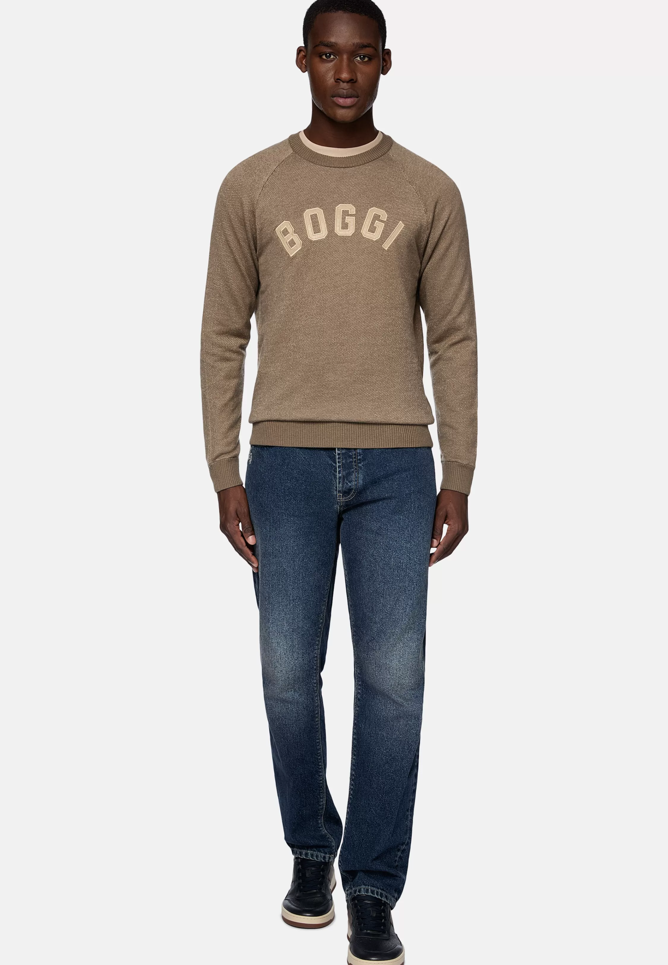 Boggi Milano Crew Neck Jumper In Cotton Cashmere Blend