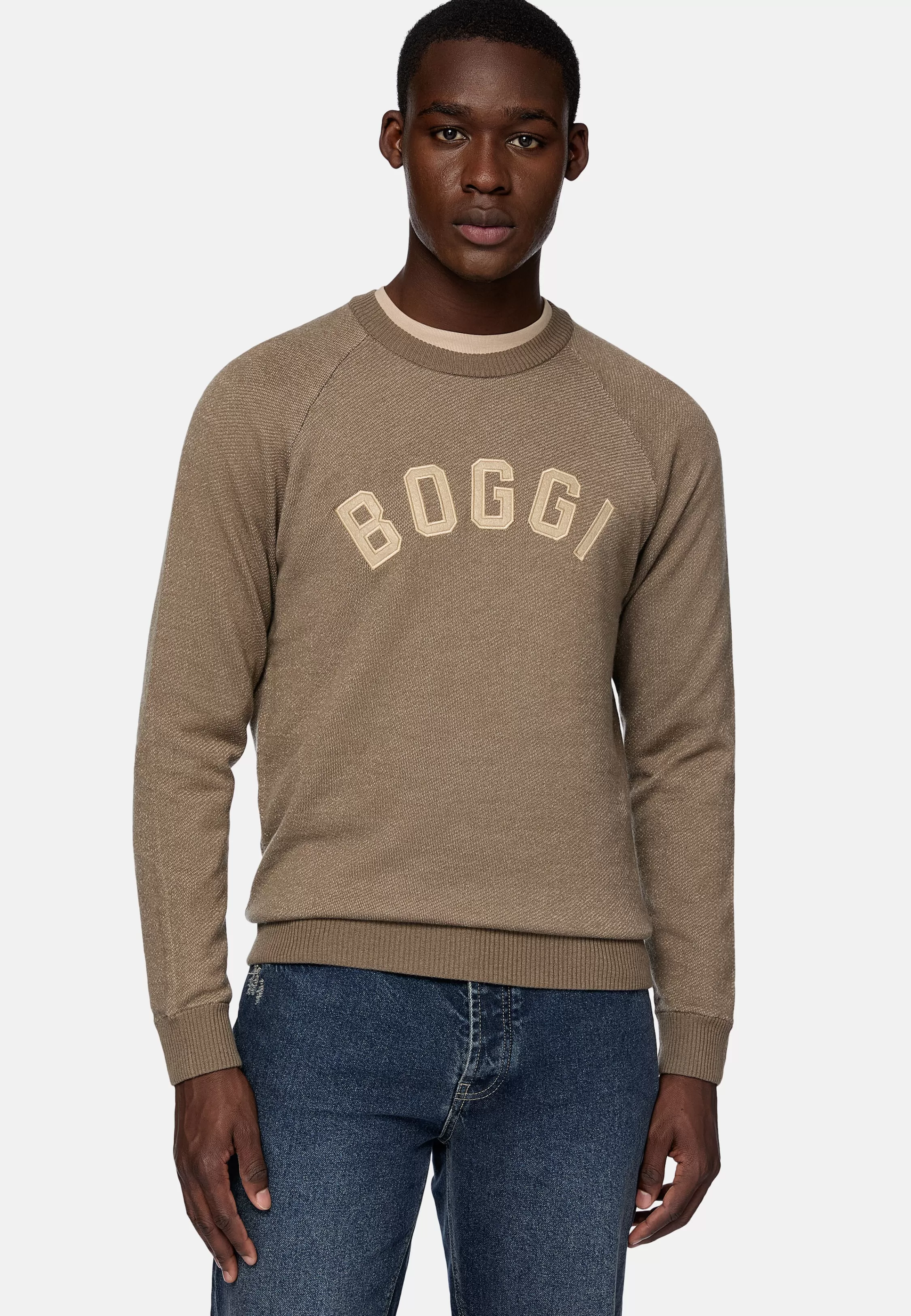 Boggi Milano Crew Neck Jumper In Cotton Cashmere Blend