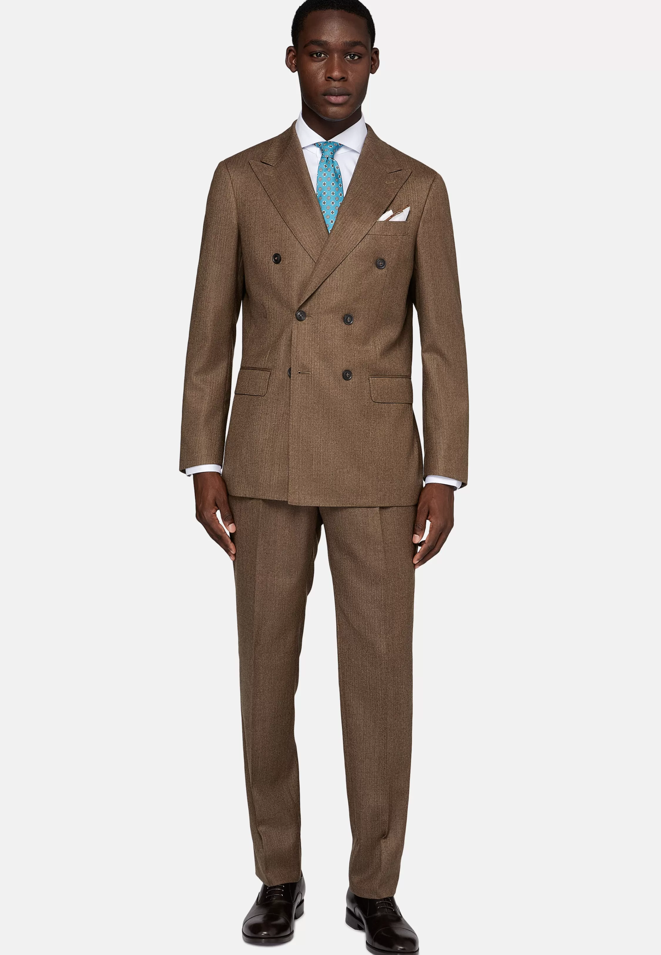 Boggi Milano Herringbone Double-Breasted Suit In Pure Wool