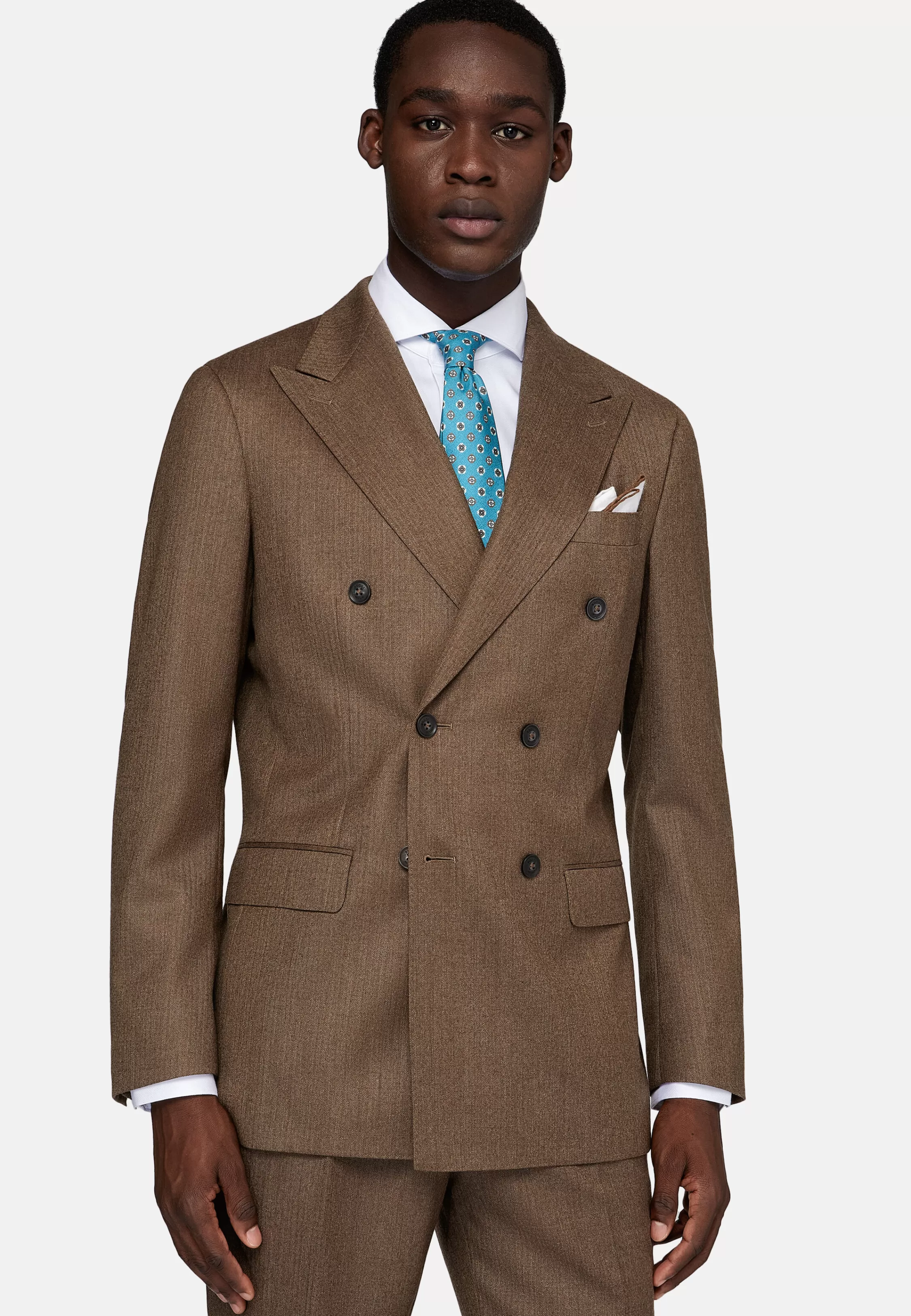 Boggi Milano Herringbone Double-Breasted Suit In Pure Wool