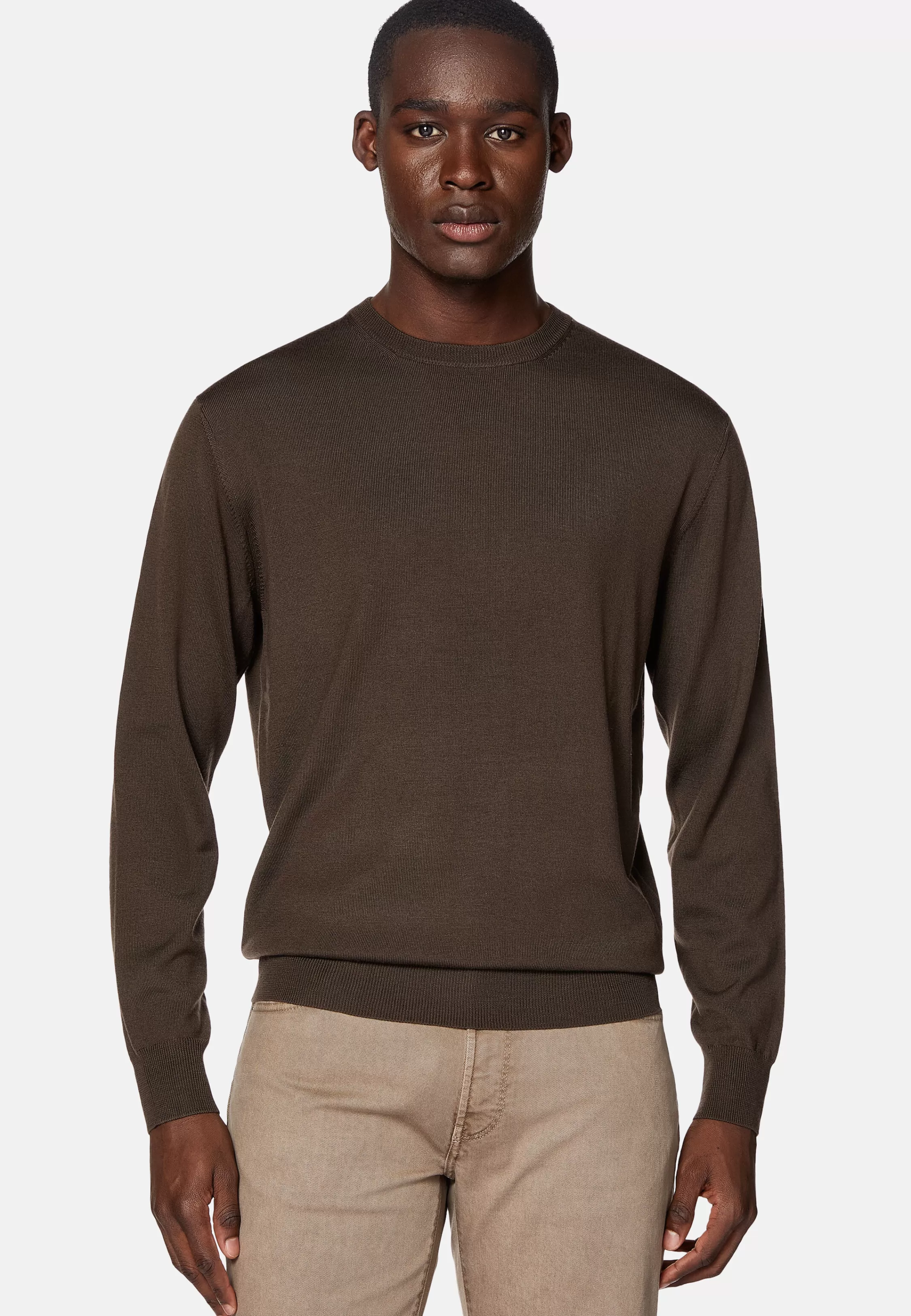 Boggi Milano Brown Merino Wool Crew Neck Jumper