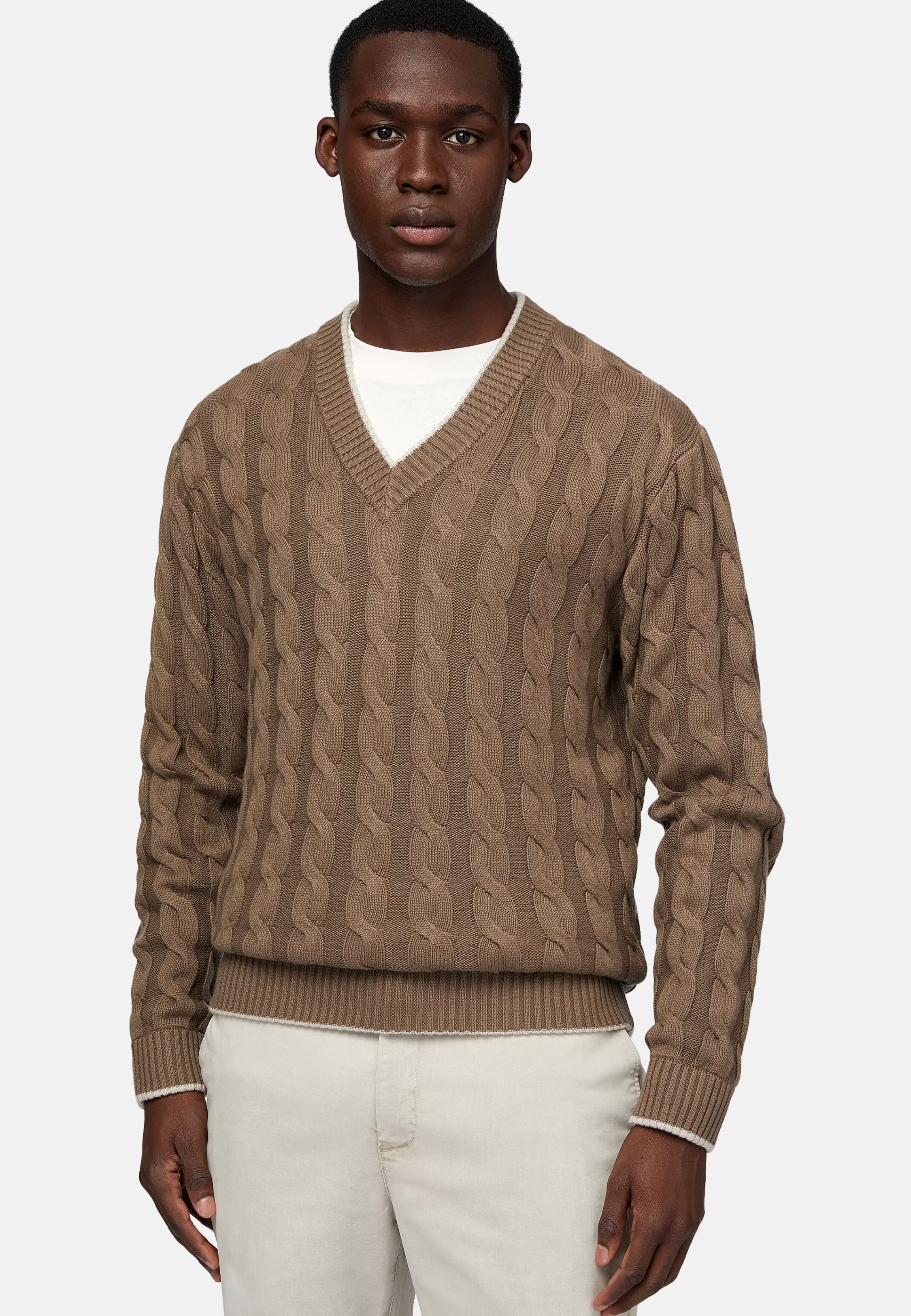 Boggi Milano V Neck Jumper In Organic Cotton Wool