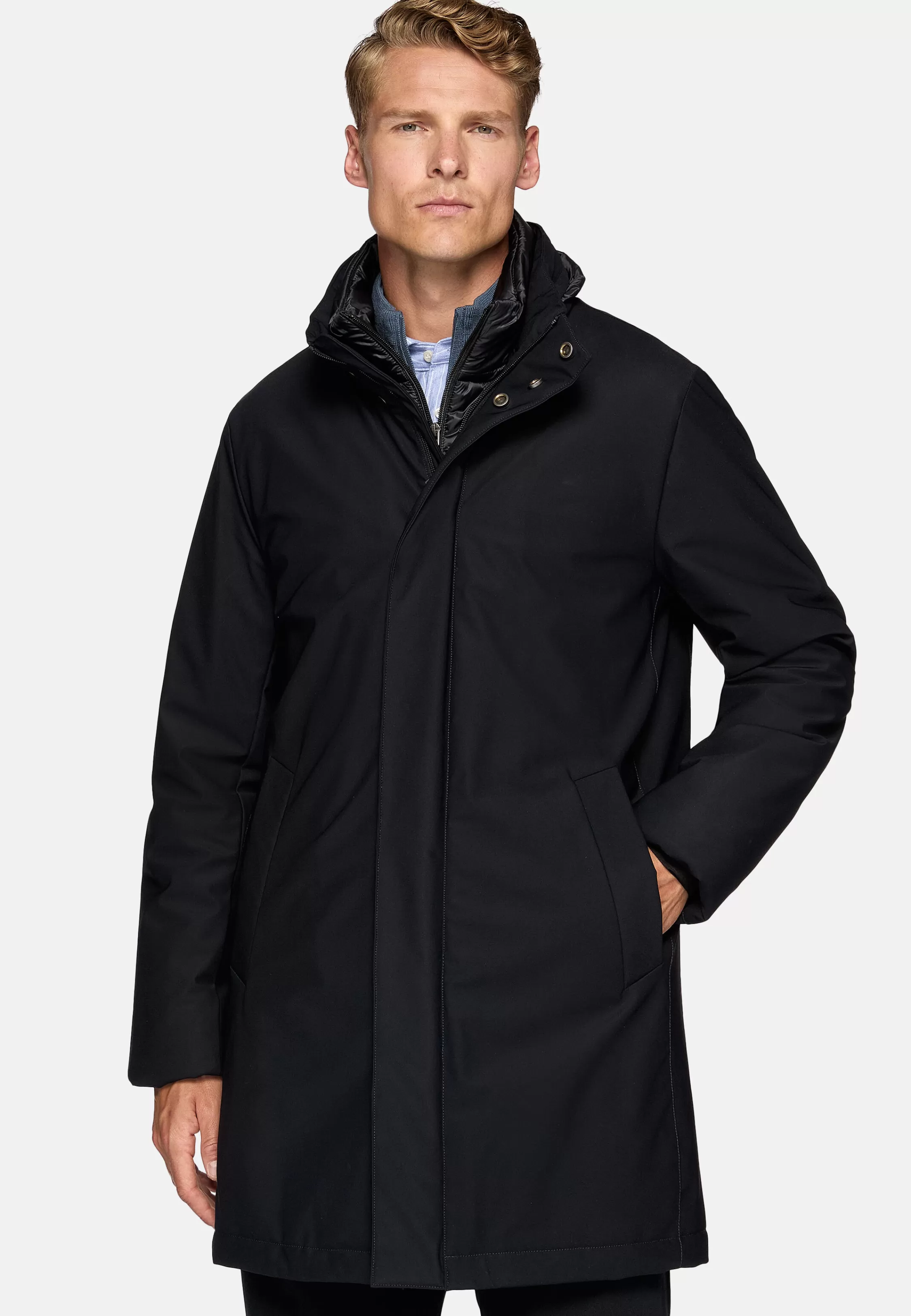 Boggi Milano Car Coat In Padded Technical Fabric