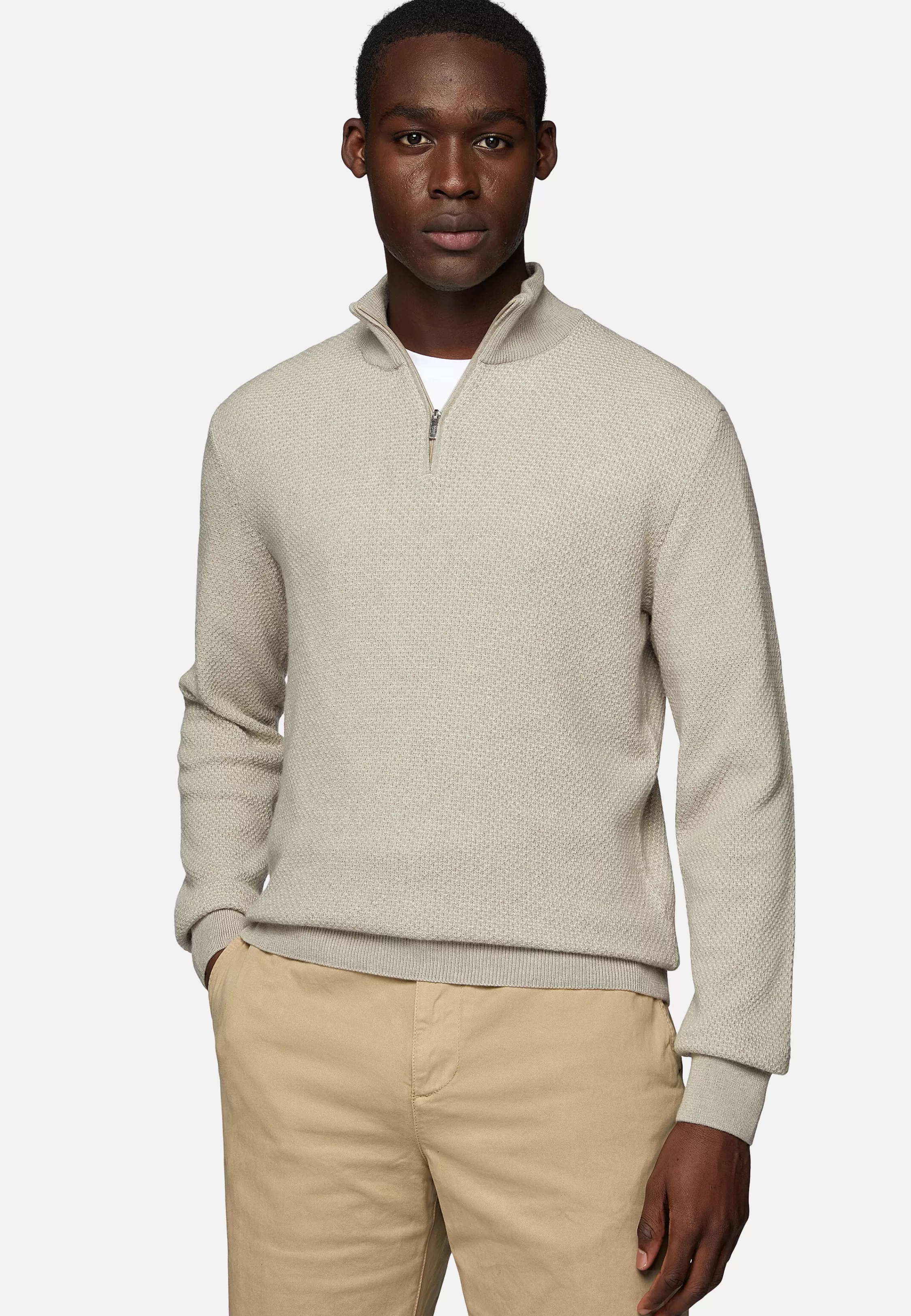 Boggi Milano Cashmere Blend Half Zip Stitching Sweater