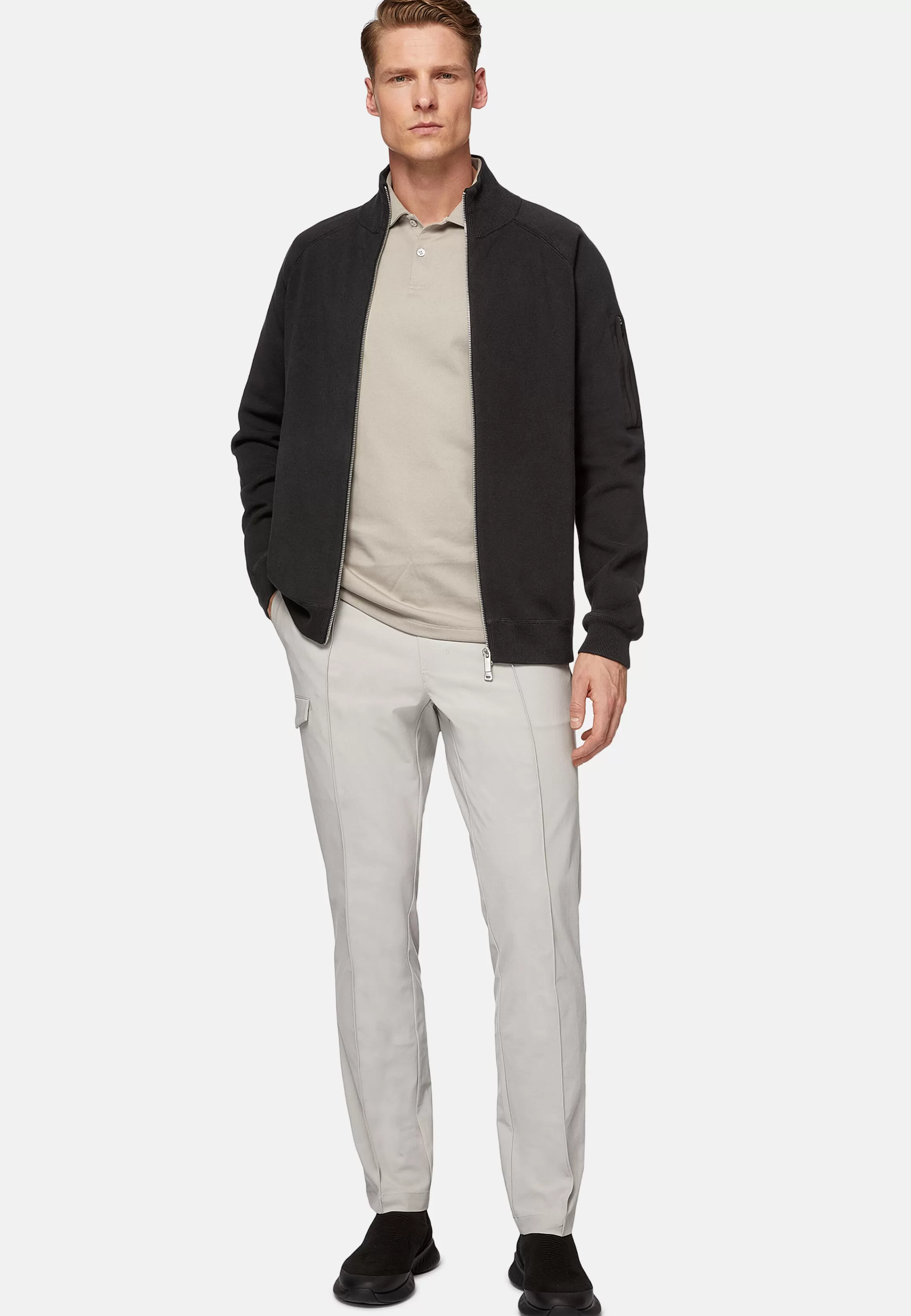 Boggi Milano Charcoal Full Zip Sweatshirt In Technical Cotton