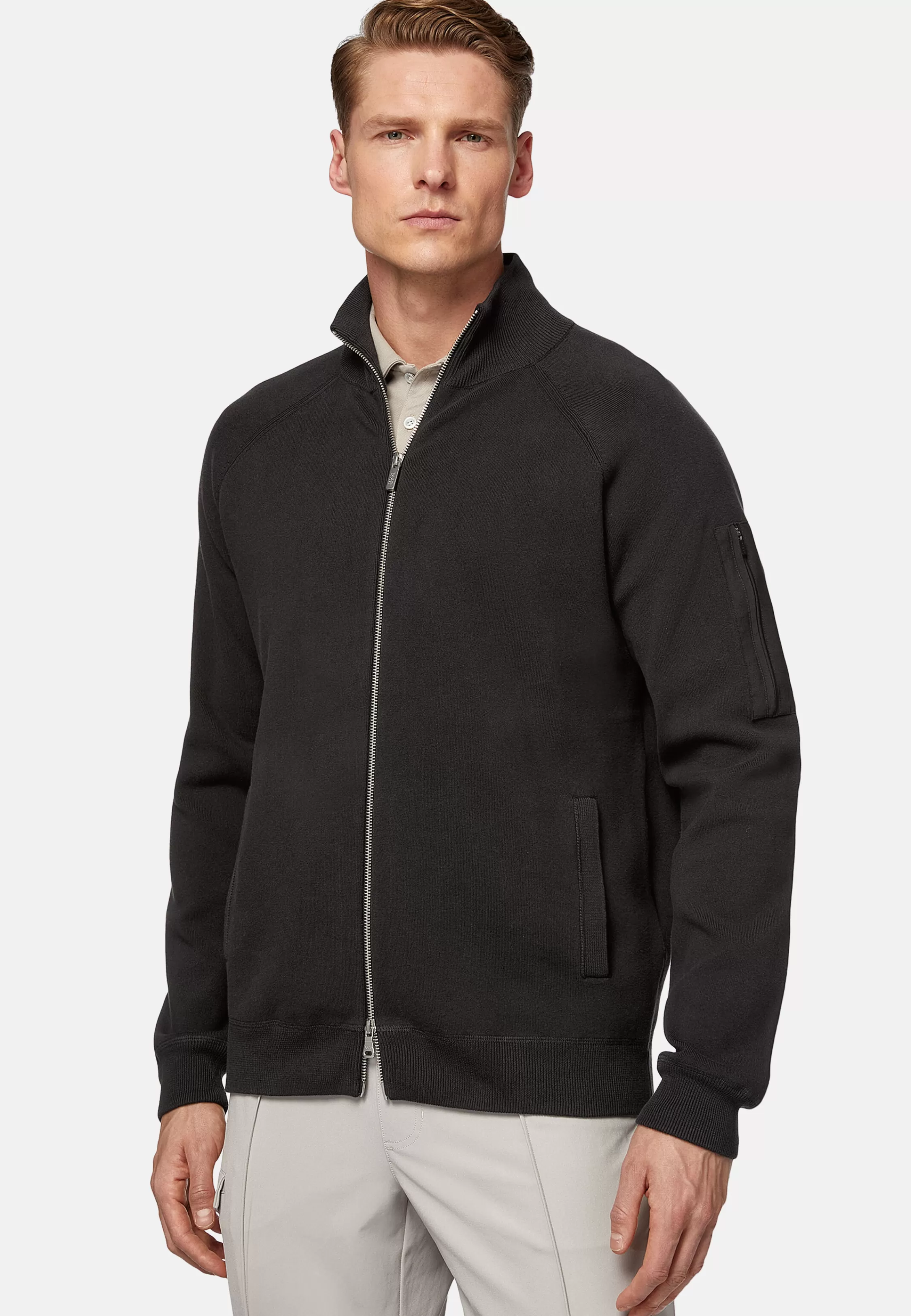 Boggi Milano Charcoal Full Zip Sweatshirt In Technical Cotton