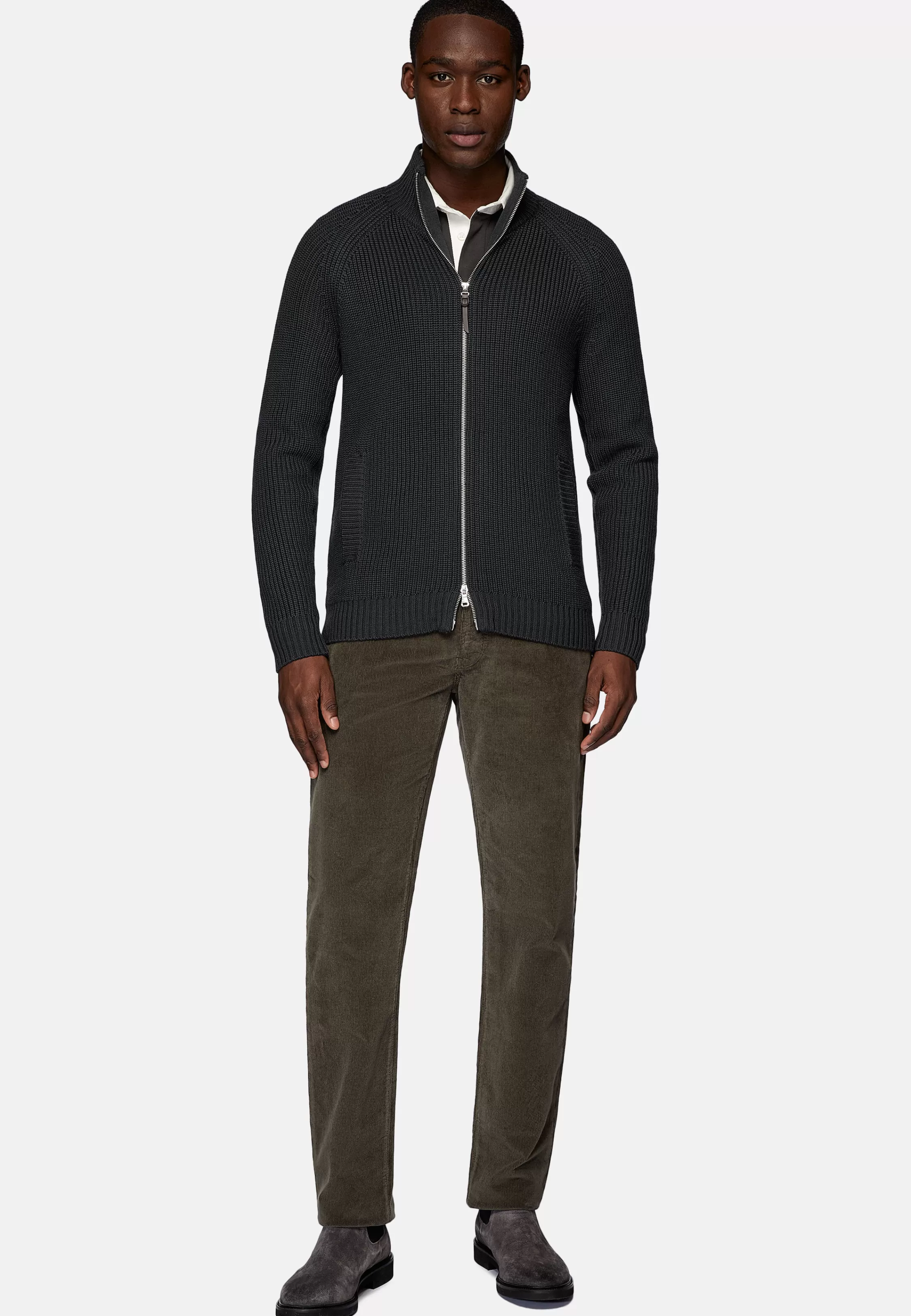 Boggi Milano Charcoal Merino Wool Full Zip Jumper