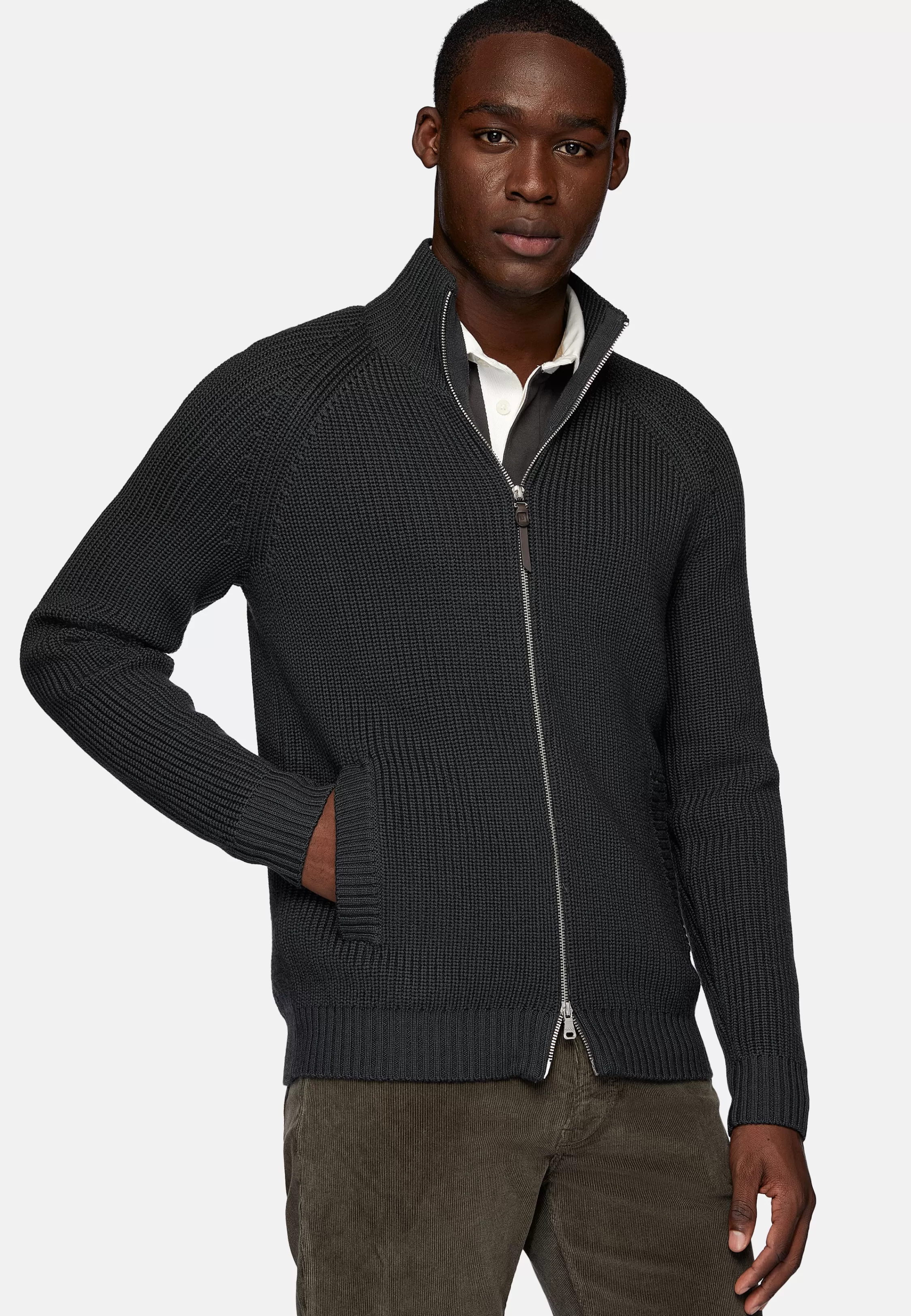 Boggi Milano Charcoal Merino Wool Full Zip Jumper