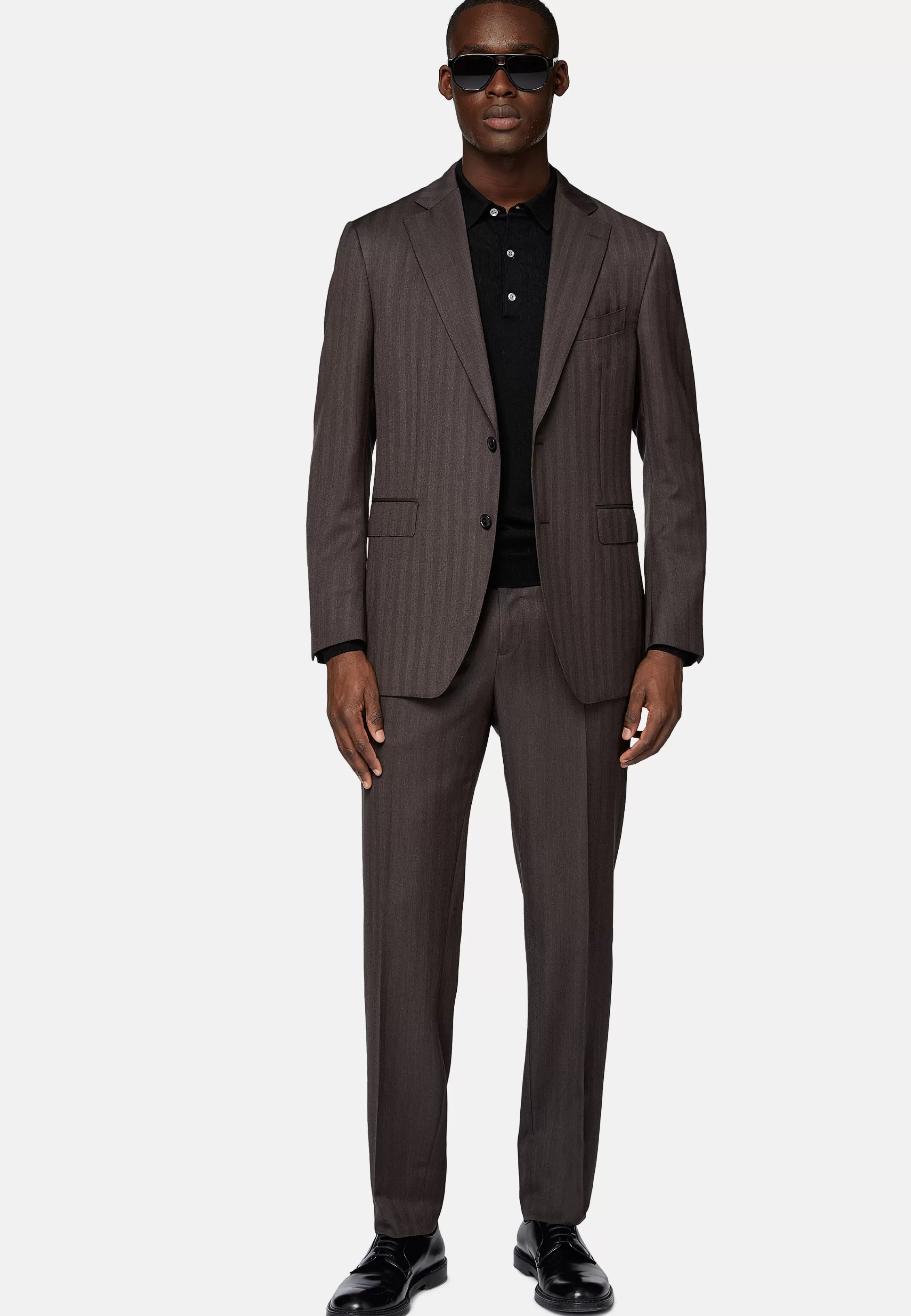 Boggi Milano Dark Herringbone Suit In Pure Super 130 Wool