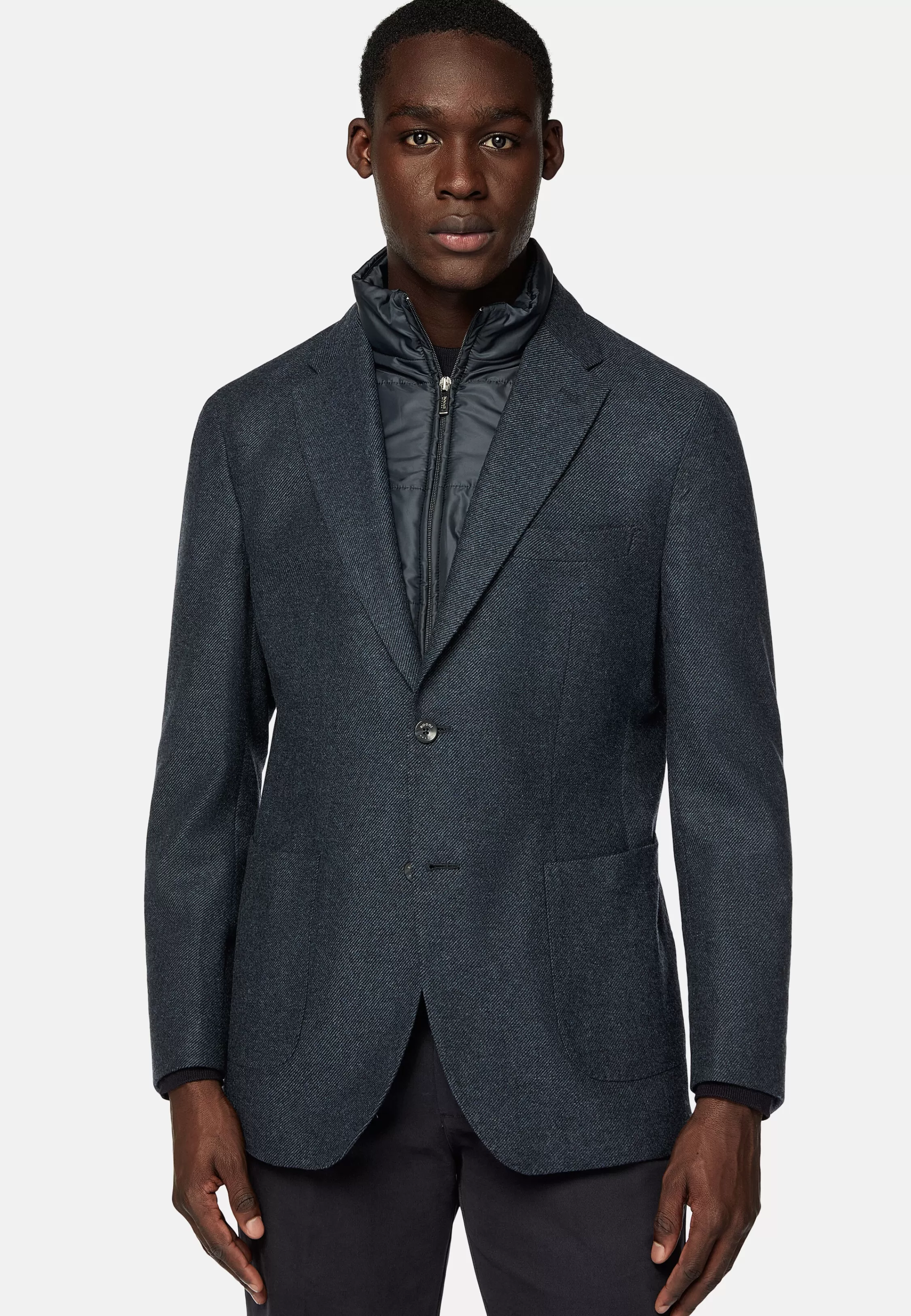 Boggi Milano Diagonal Wool Removable Bib Blazer