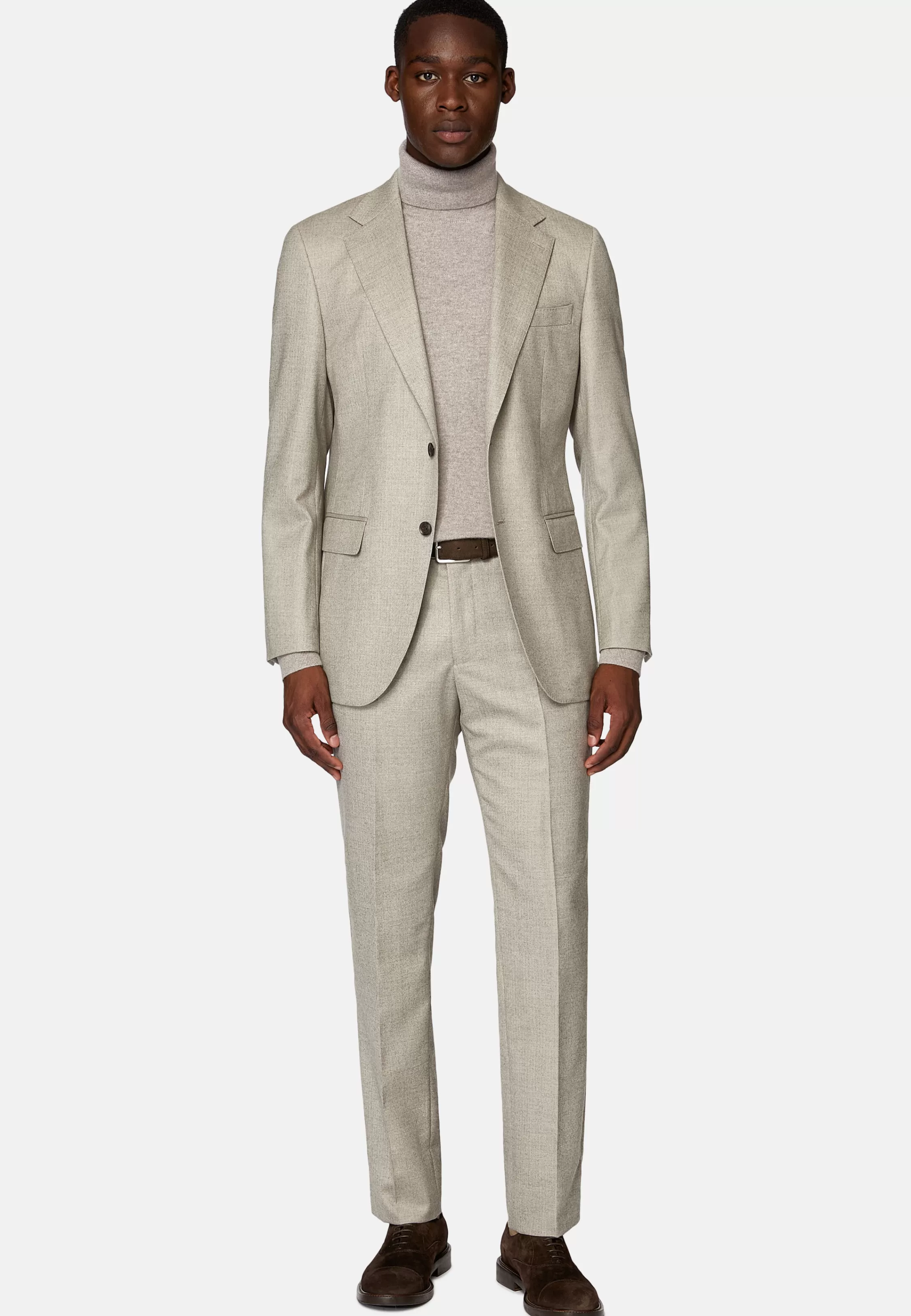 Boggi Milano Dove Grey Herringbone Pure Wool Suit