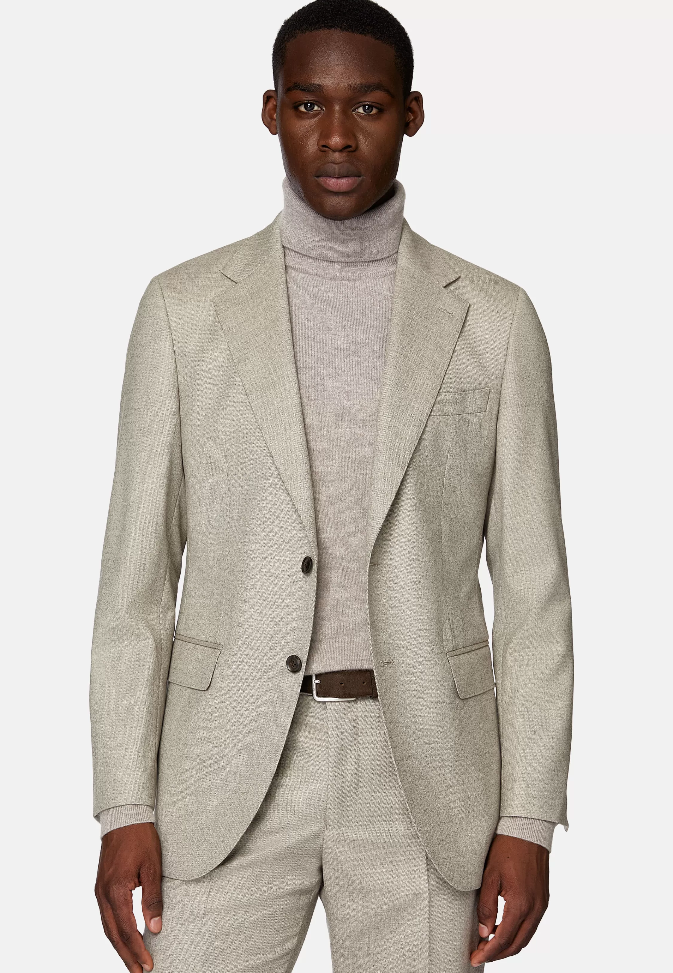 Boggi Milano Dove Grey Herringbone Pure Wool Suit