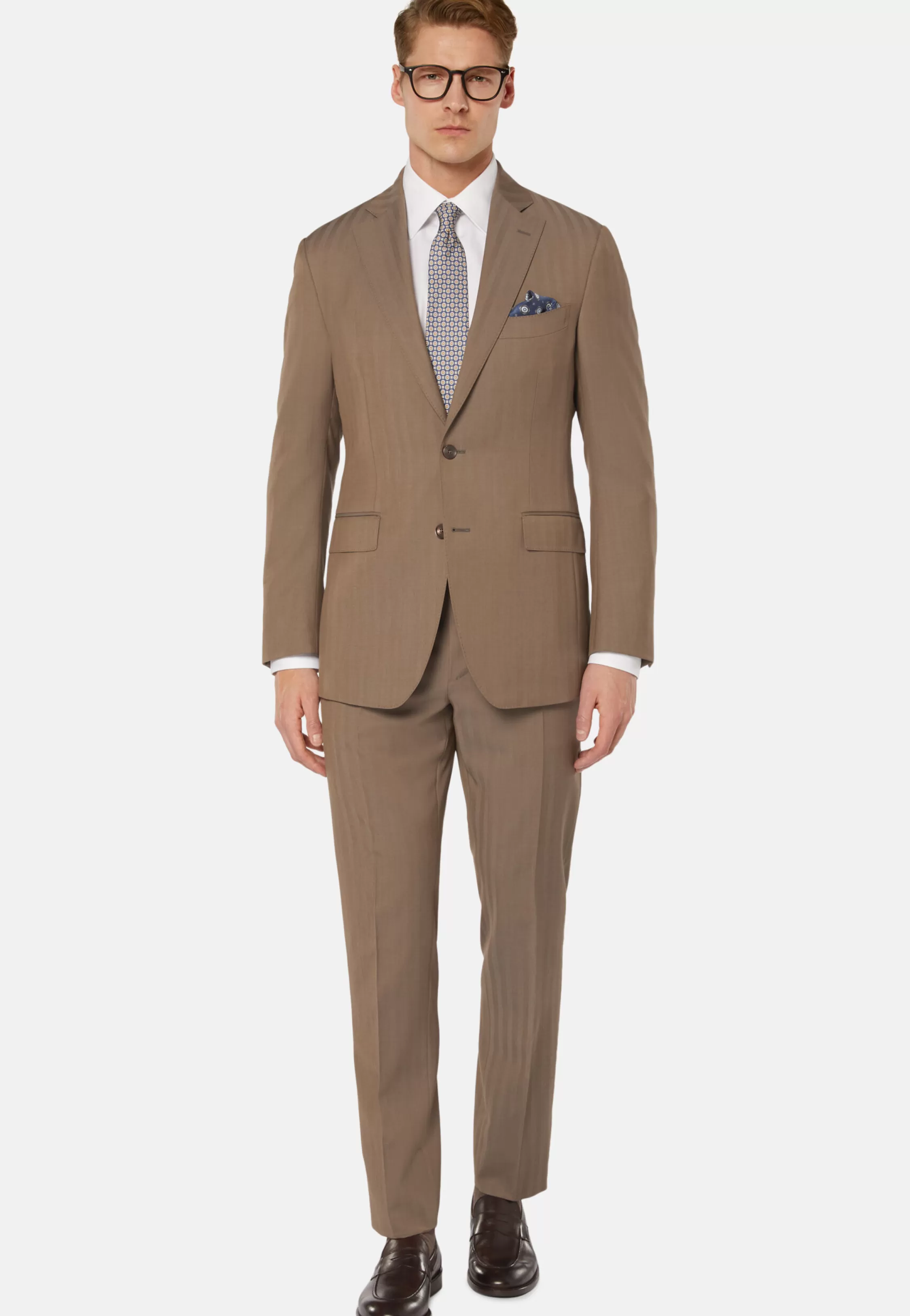 Boggi Milano Dove Grey Herringbone Suit In Super 130 Pure Wool