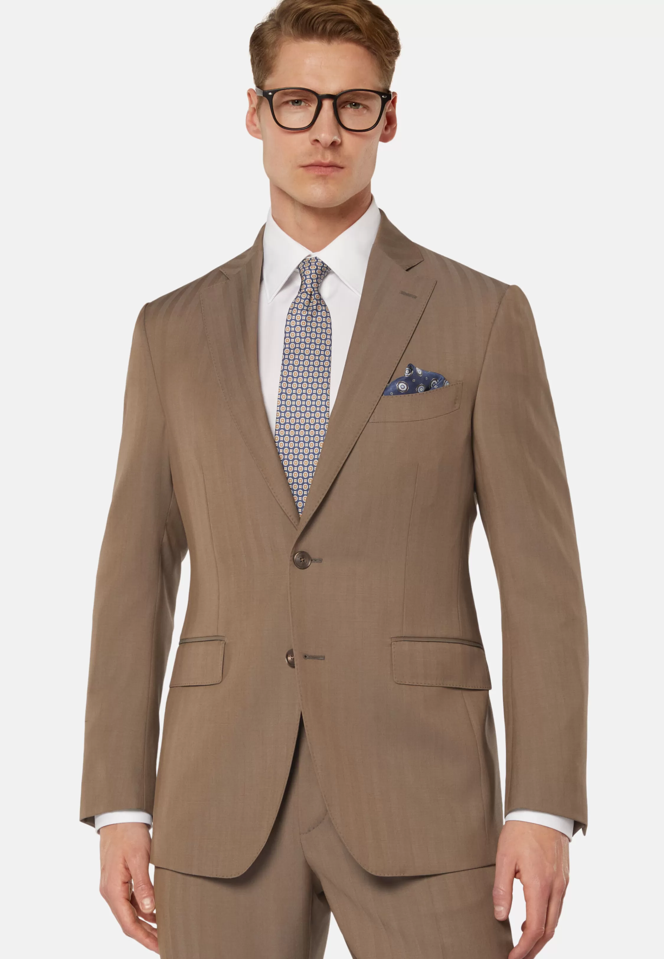 Boggi Milano Dove Grey Herringbone Suit In Super 130 Pure Wool