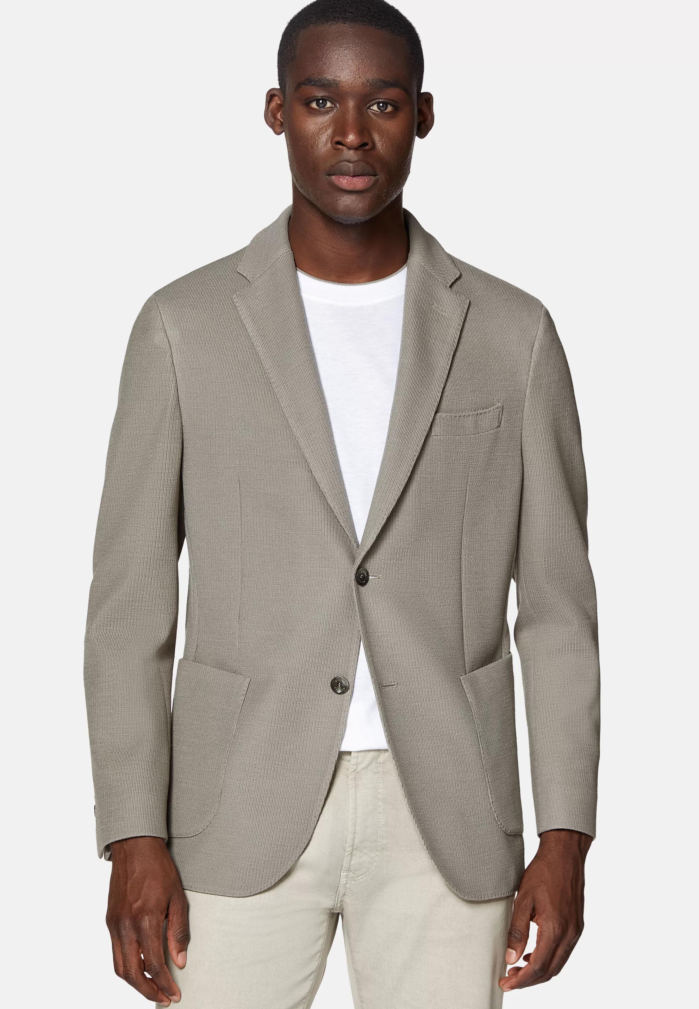 Boggi Milano Dove Grey Textured Wool Jersey Jacket