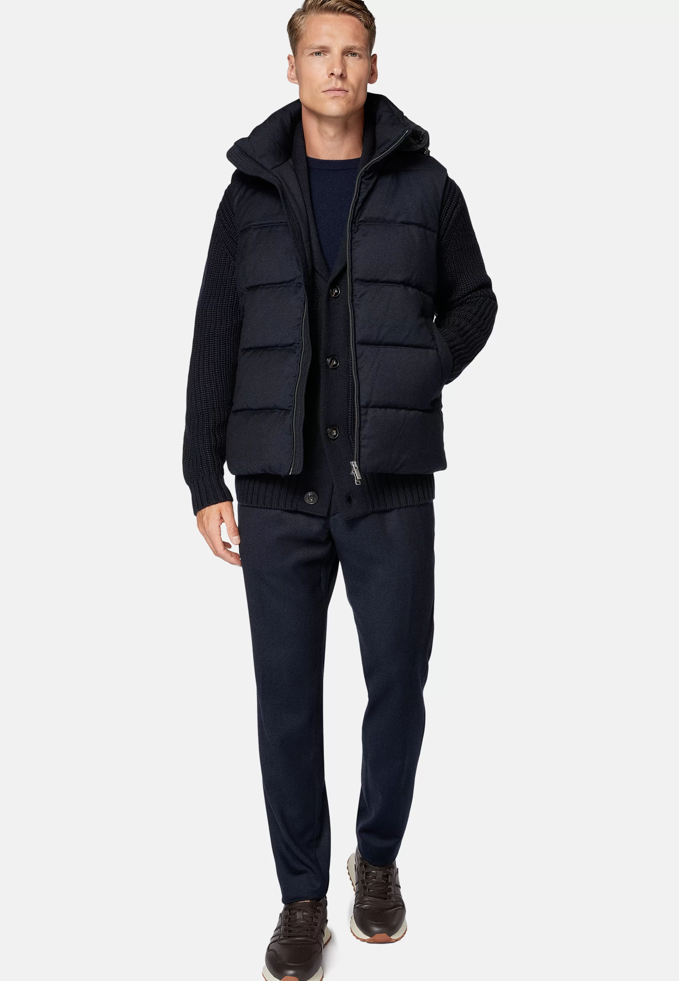 Boggi Milano Down-Filled Flannel Gilet With Hood