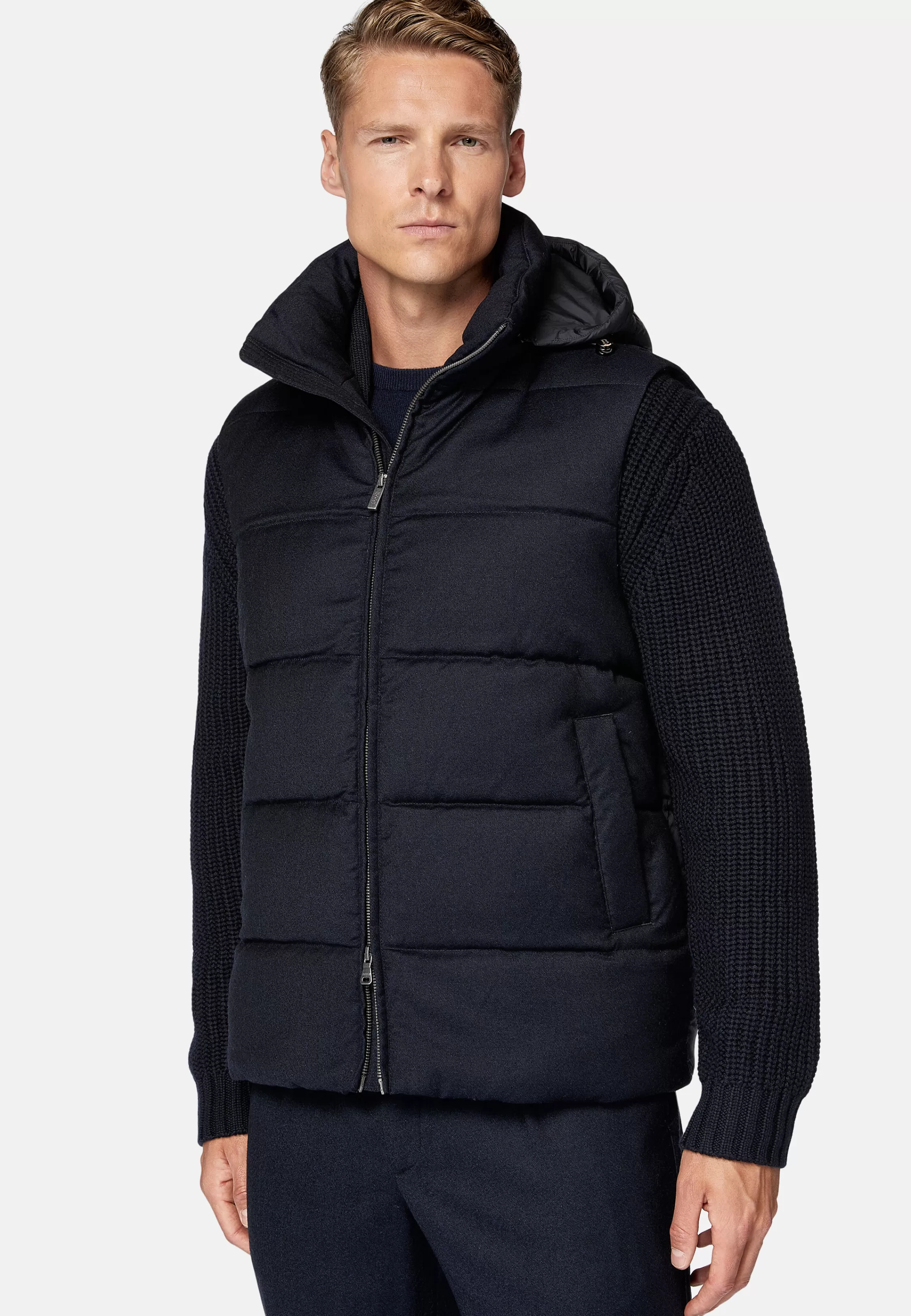 Boggi Milano Down-Filled Flannel Gilet With Hood