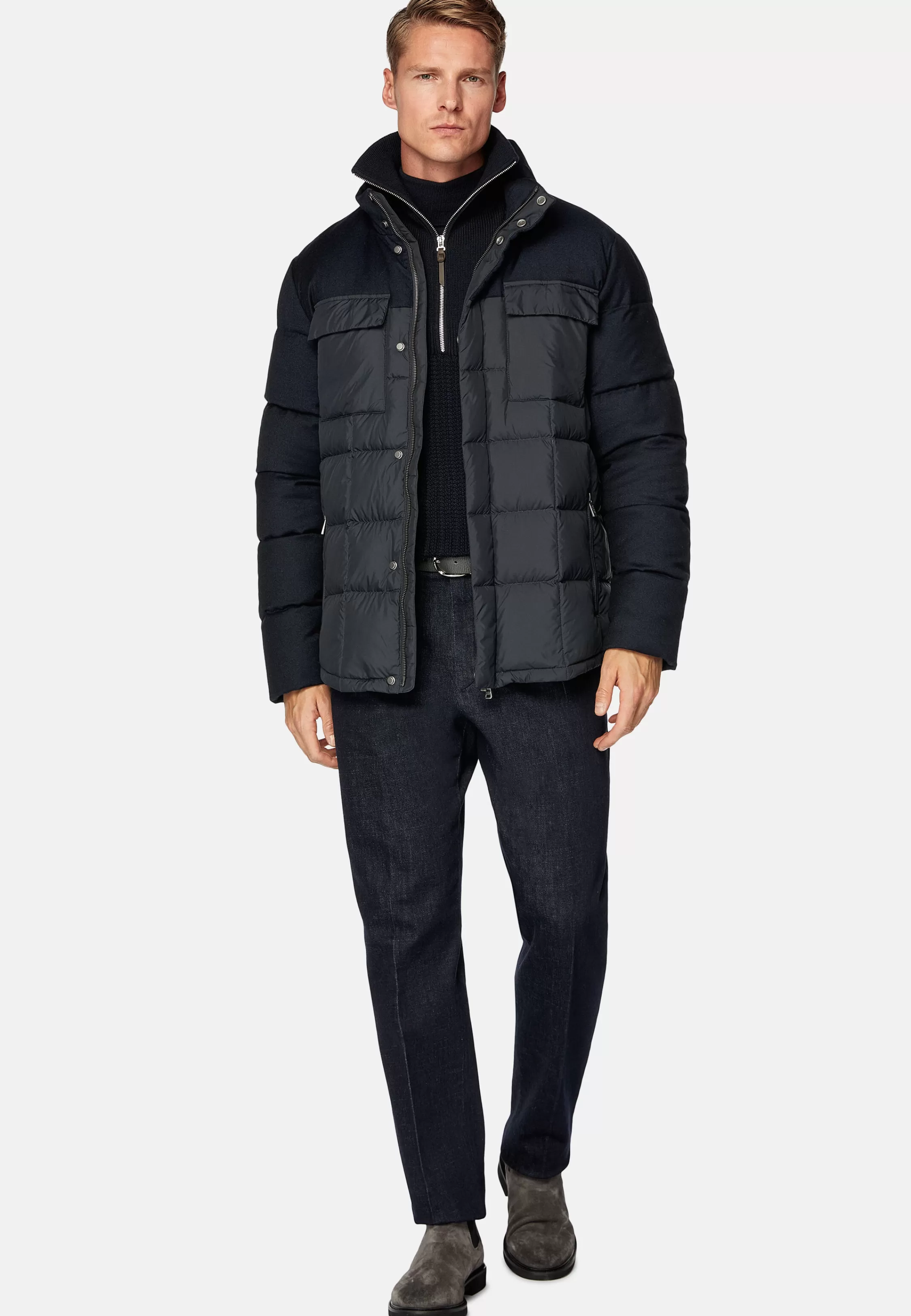 Boggi Milano Flyn Flannel And Feather Tech Bomber Jacket