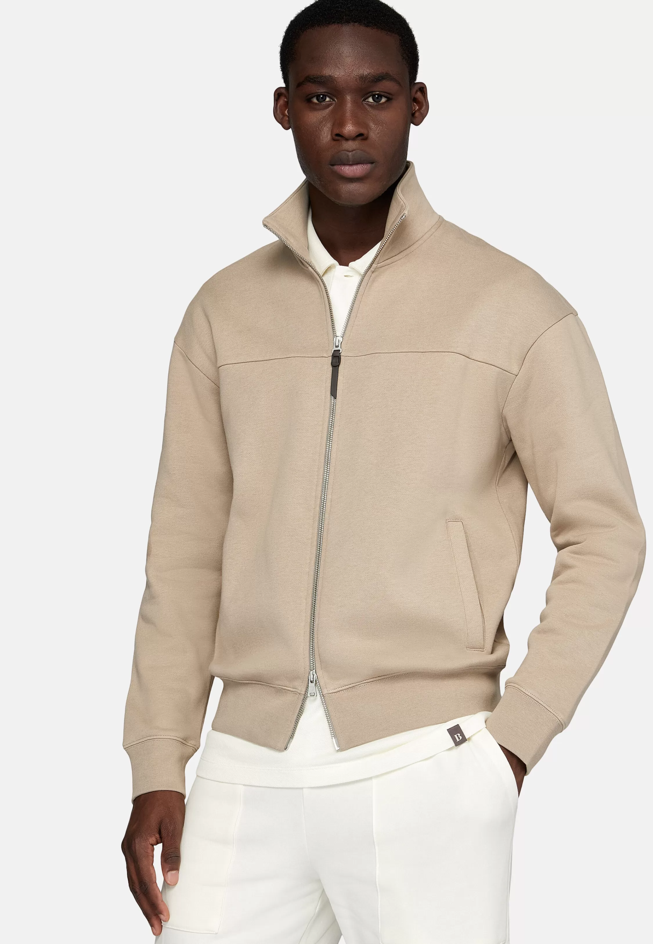 Boggi Milano Full Zip Cotton Mock Polo Neck Sweatshirt