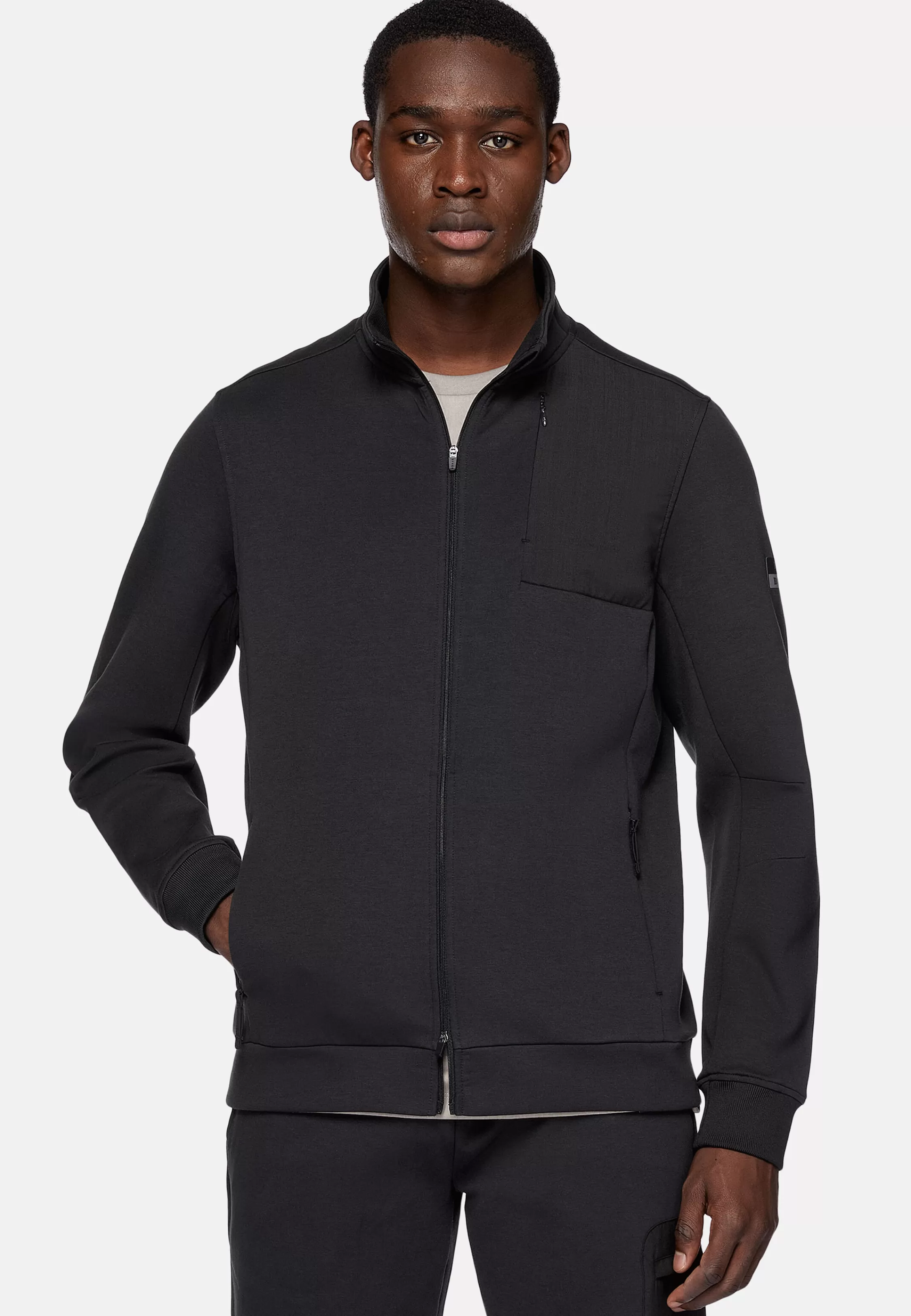 Boggi Milano Full-Zip Hoodie In Lightweight Cotton Blend Scuba