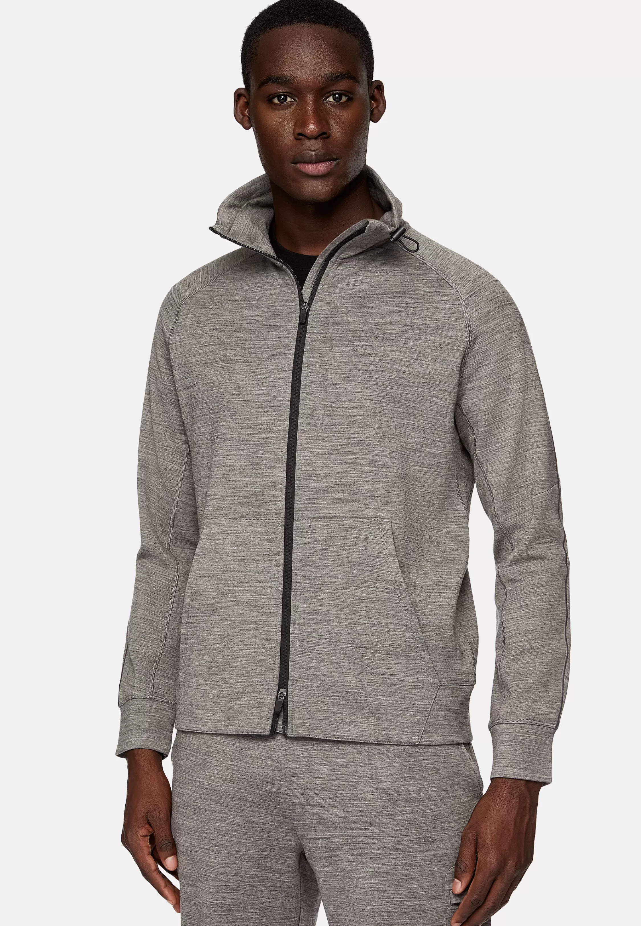 Boggi Milano Full-Zip Hoodie In Lightweight Wool Blend Scuba