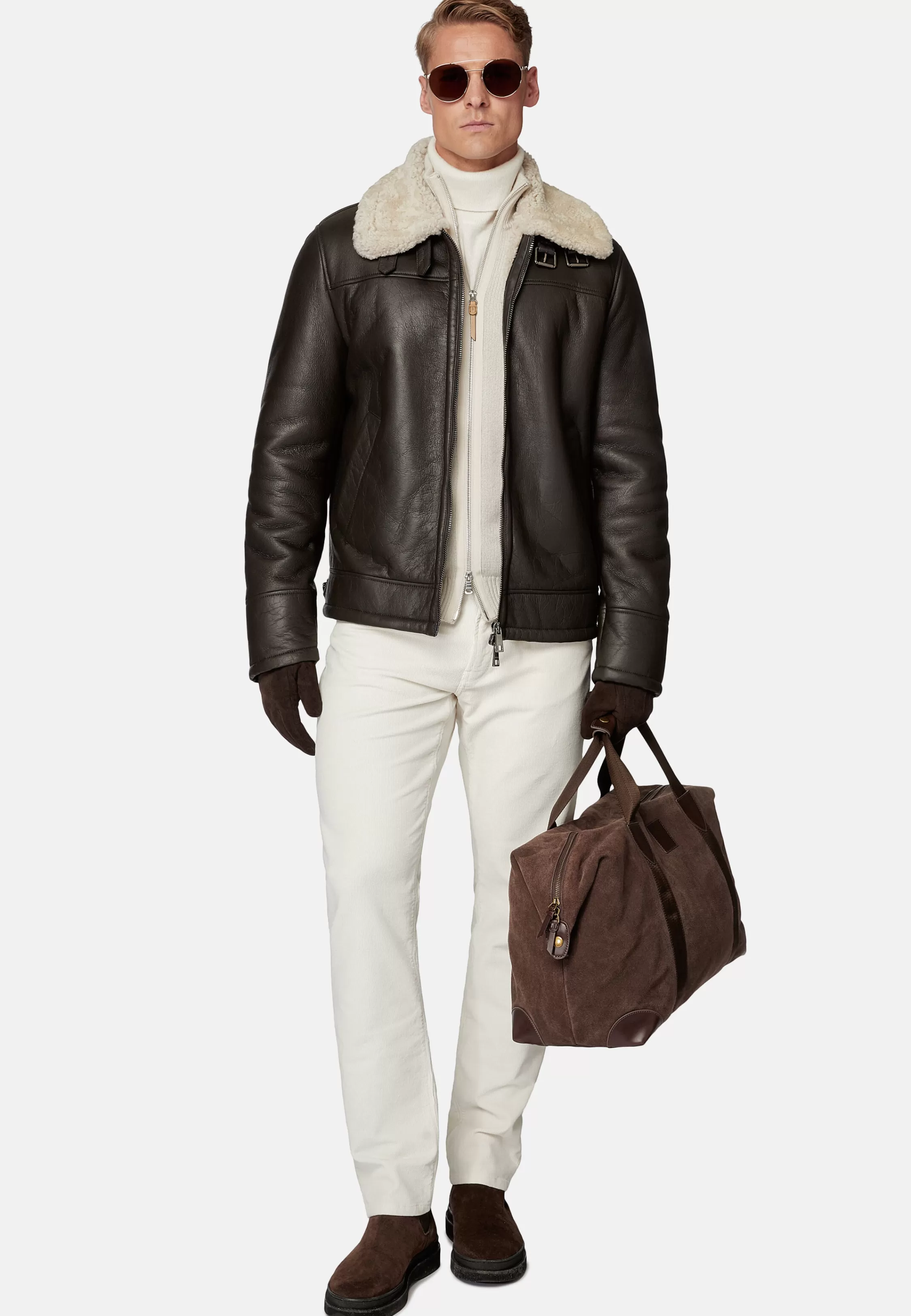 Boggi Milano Genuine Leather And Sheepskin Bomber Jacket