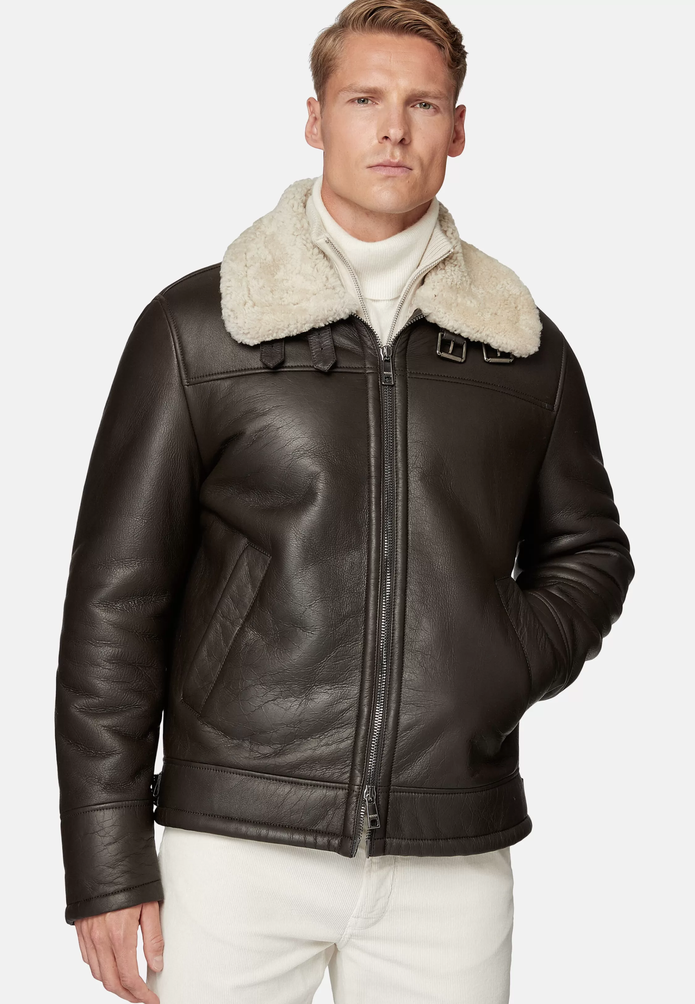 Boggi Milano Genuine Leather And Sheepskin Bomber Jacket