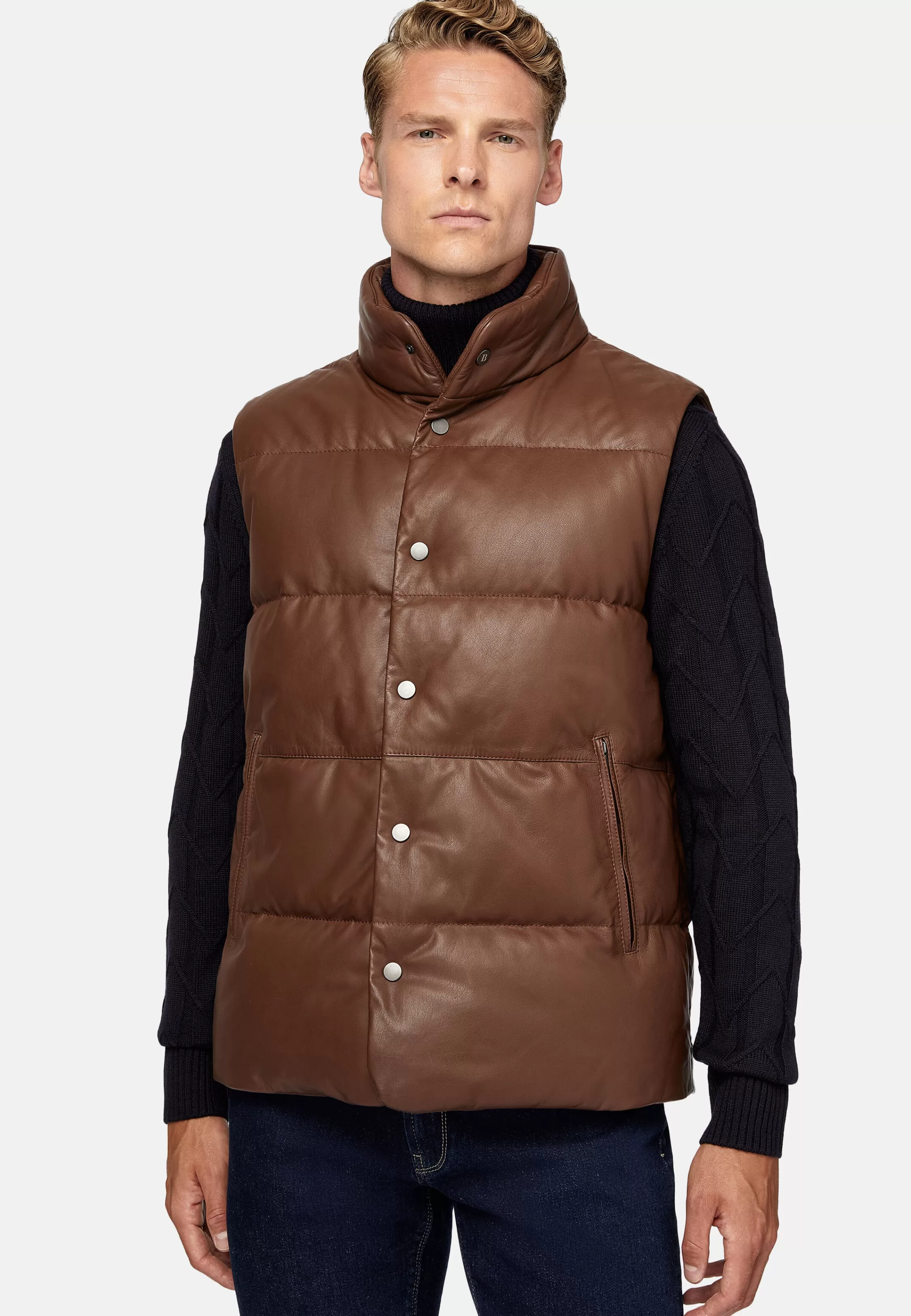 Boggi Milano Genuine Leather Gilet With Down Padding