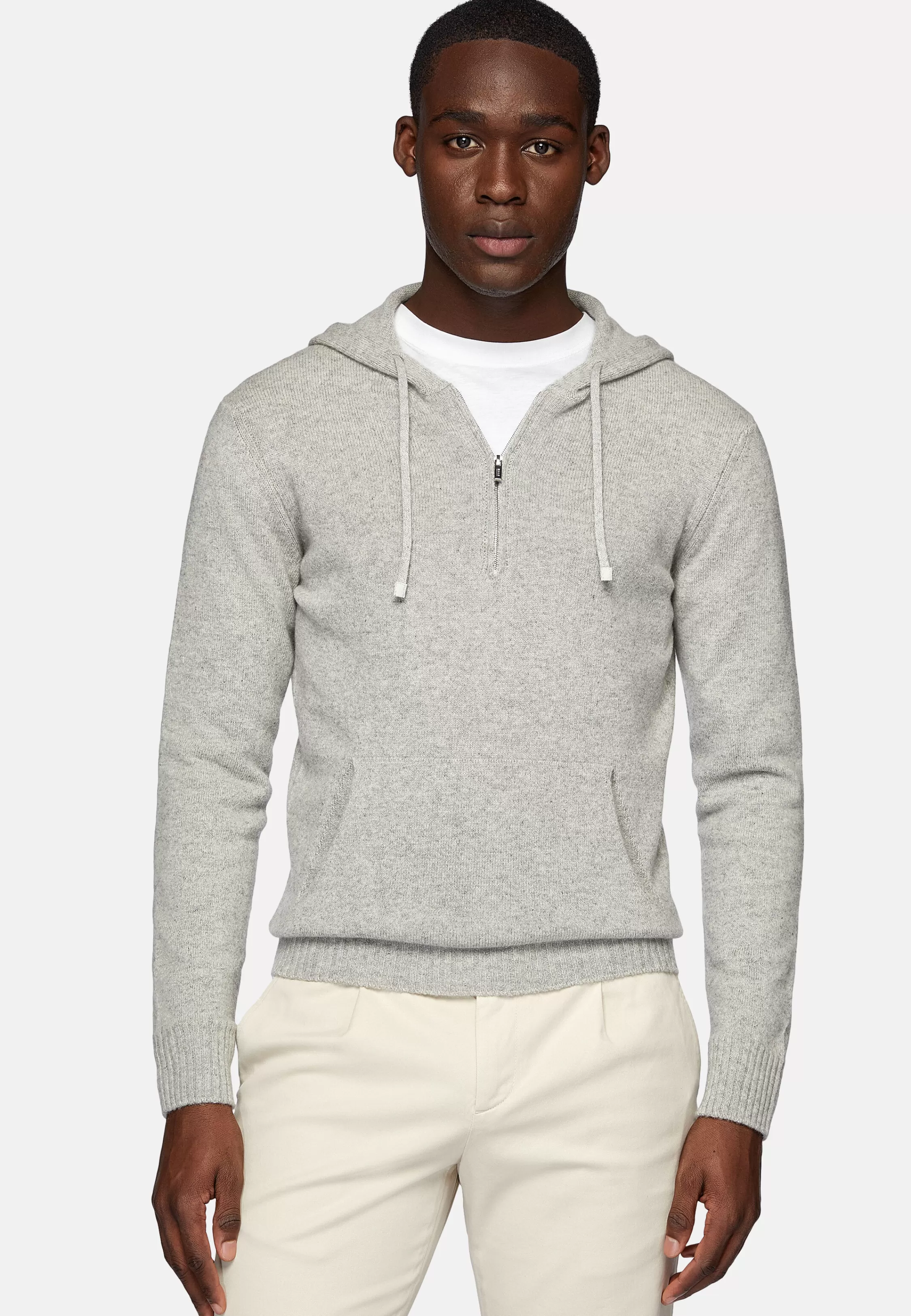 Boggi Milano Half Zip Hooded Jumper In Cashmere