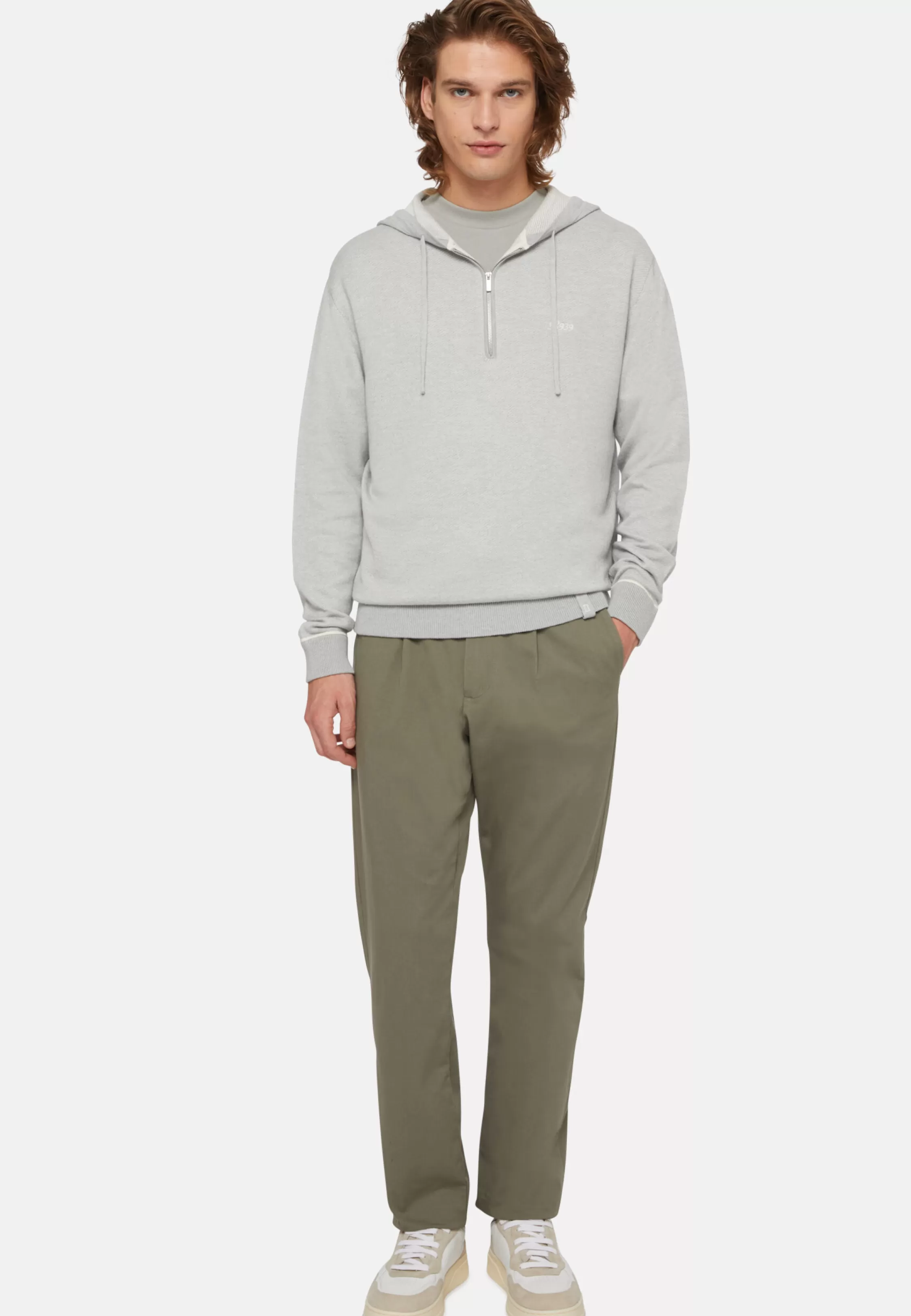 Boggi Milano Half Zip Jumper In Cotton, Silk And Cashmere