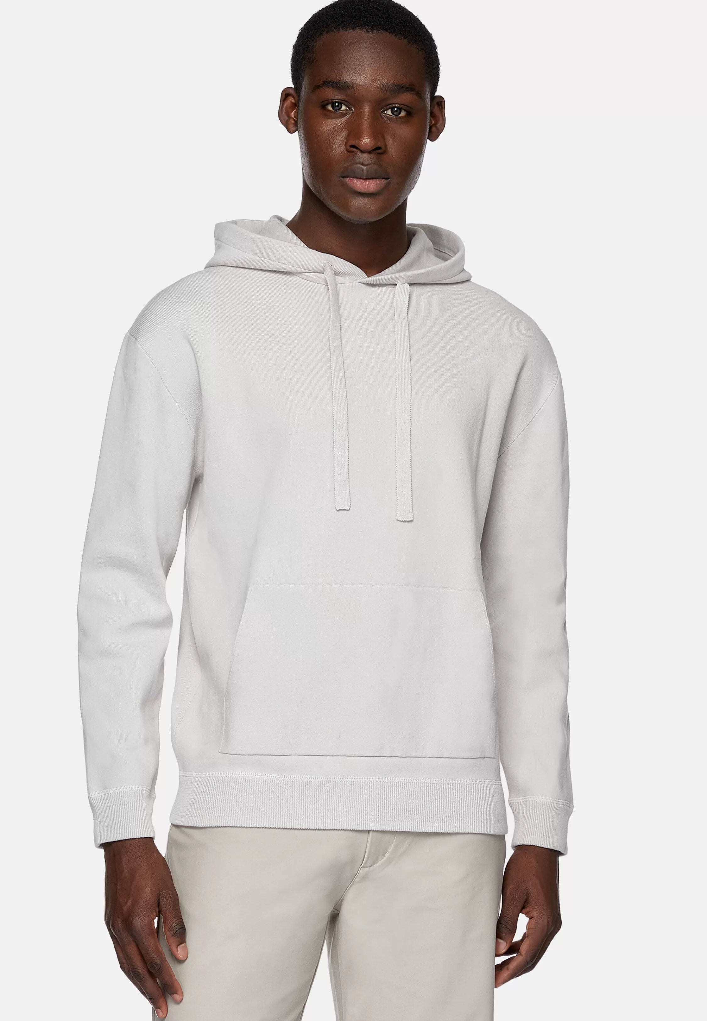 Boggi Milano Grey Hoodie In Technical Cotton Jersey Fleece