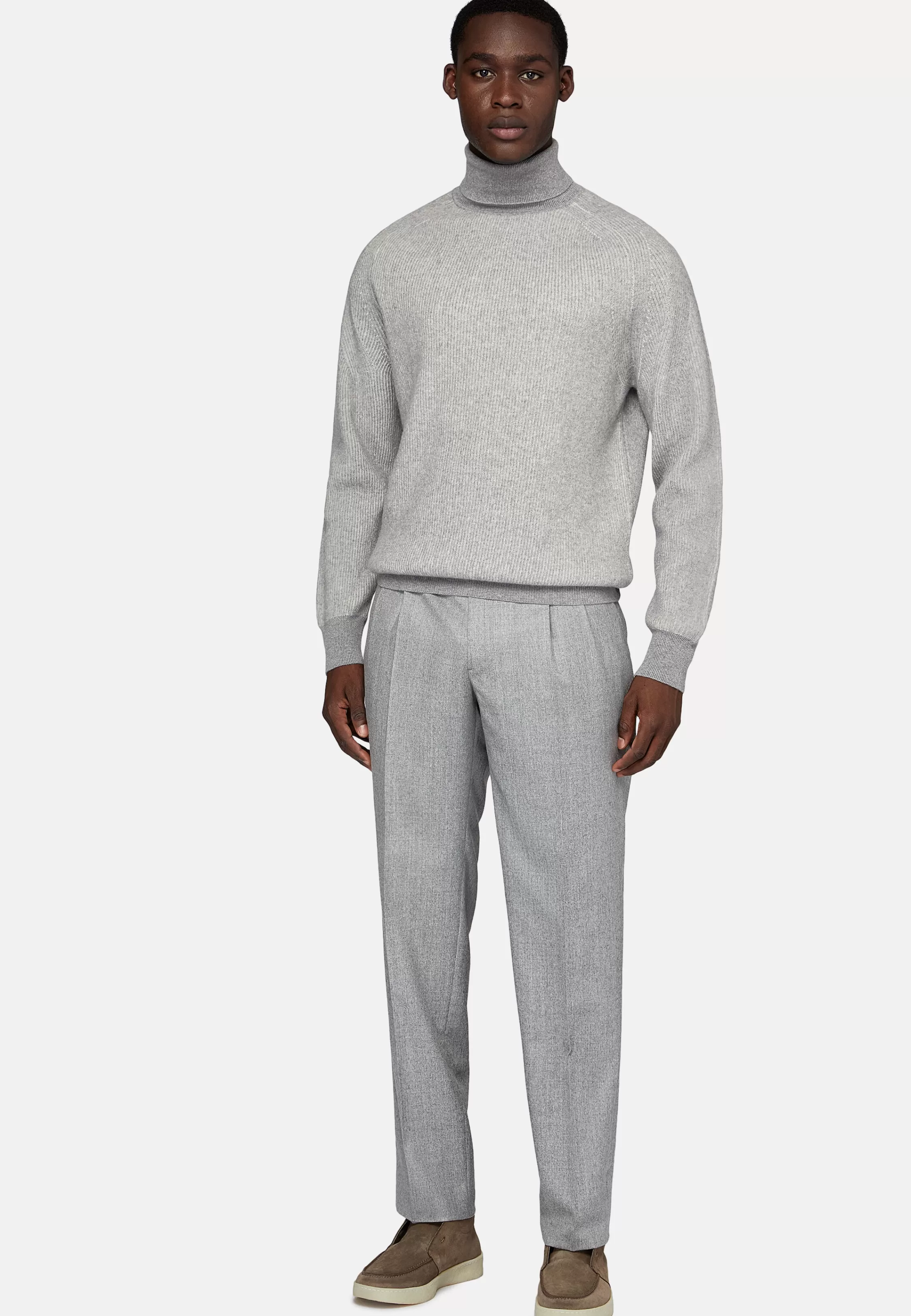 Boggi Milano Grey Merino Wool Polo Neck Jumper