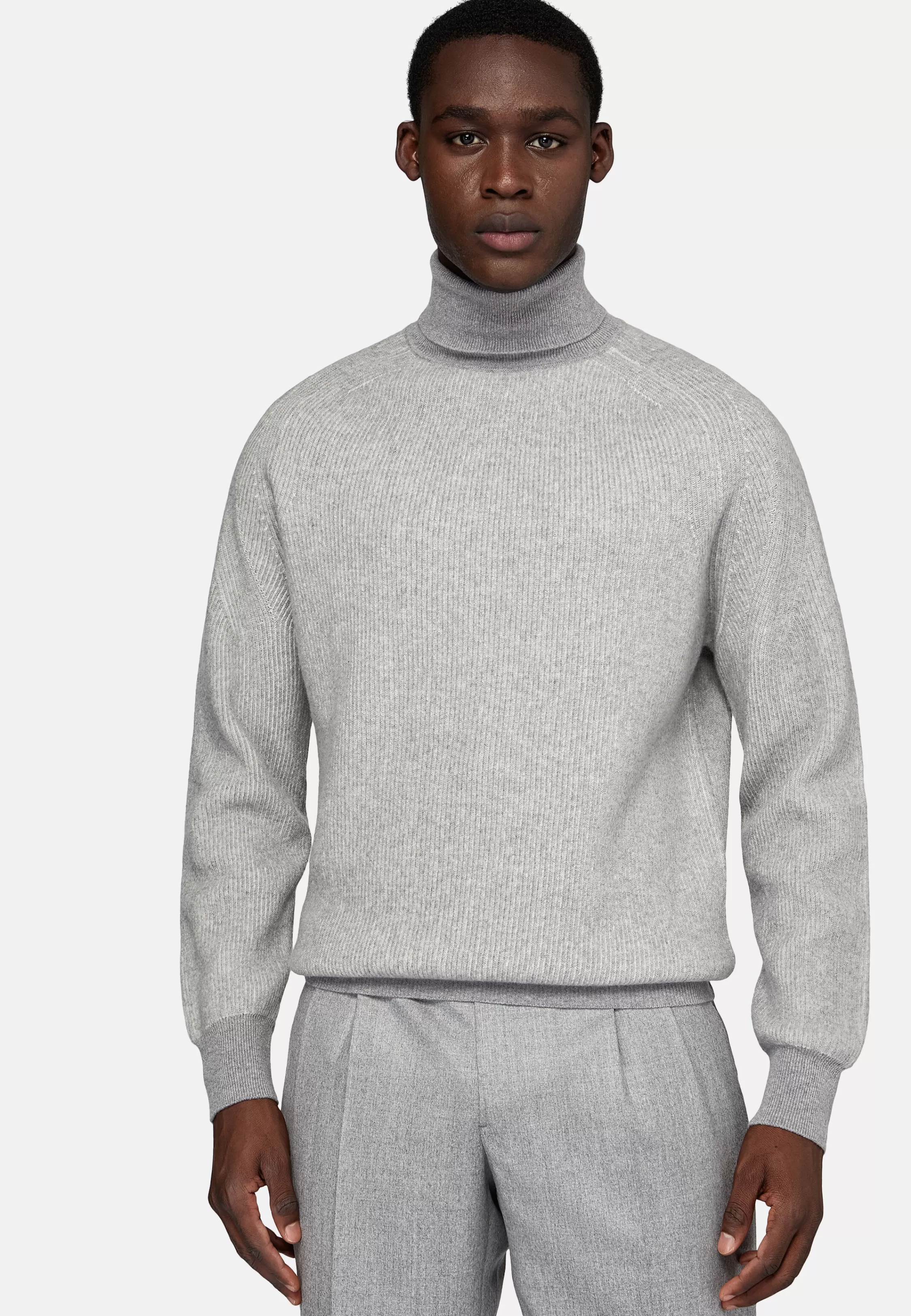 Boggi Milano Grey Merino Wool Polo Neck Jumper