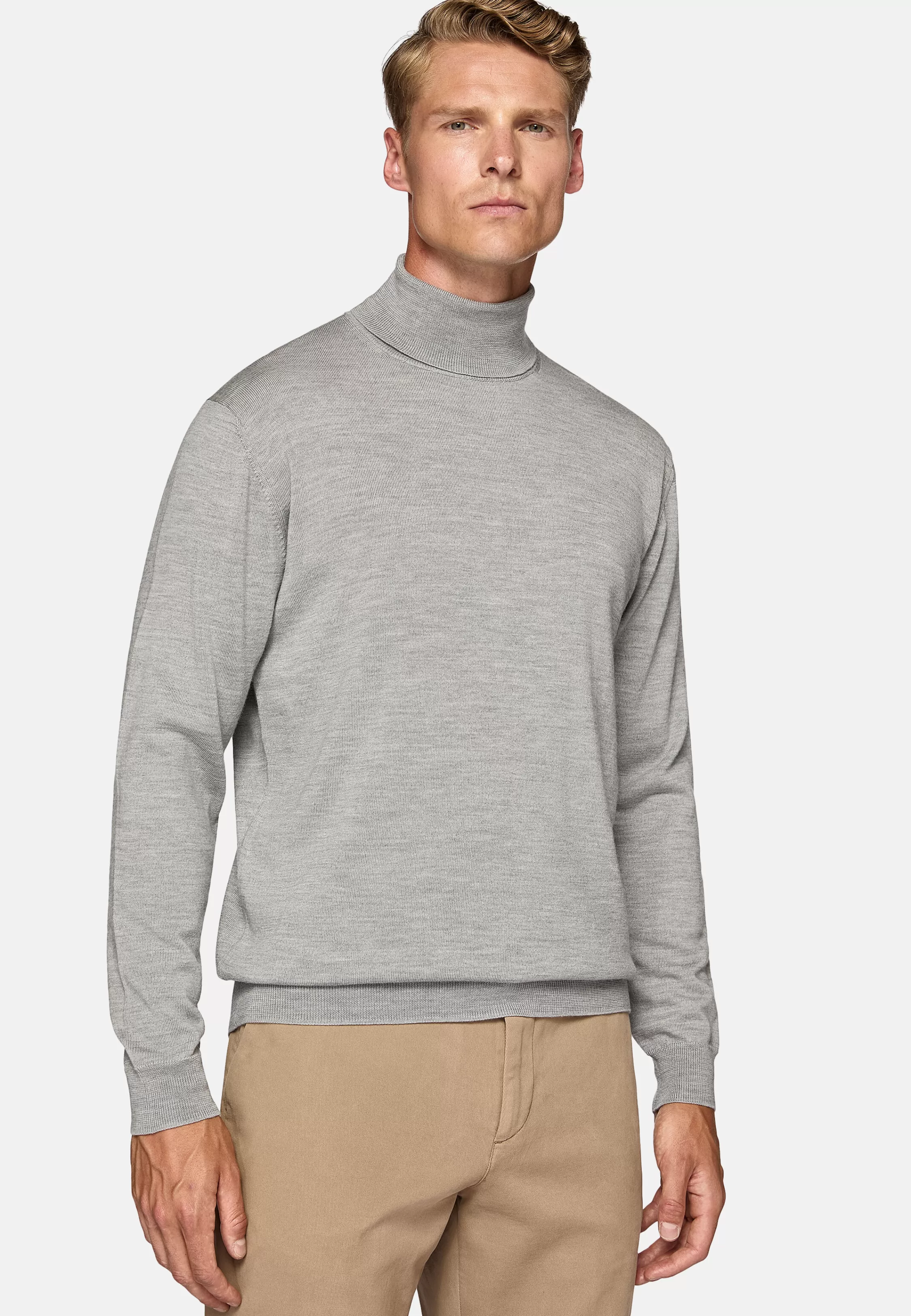 Boggi Milano Grey Merino Wool Polo Neck Jumper