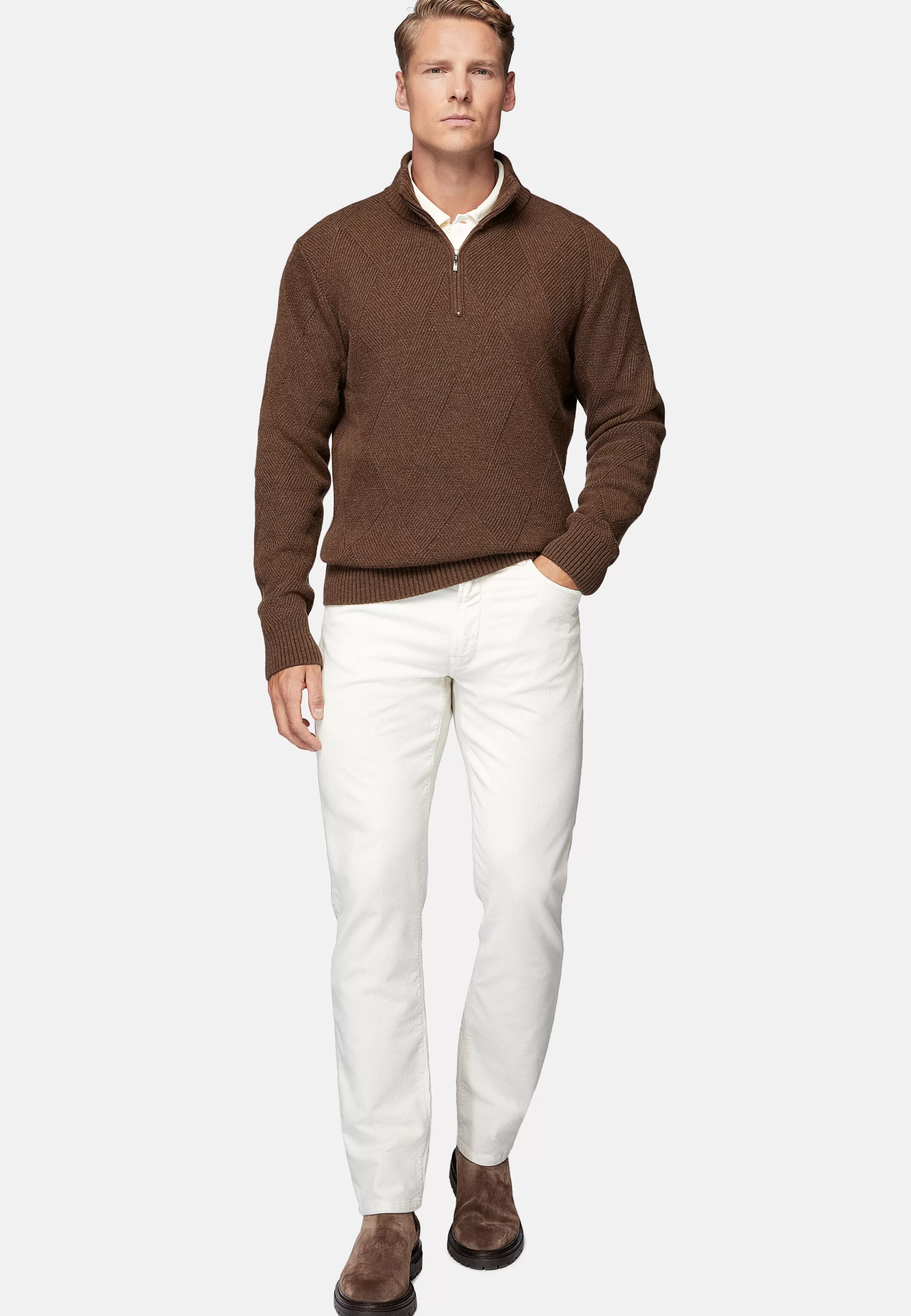 Boggi Milano Hazelnut Half Zip Jumper In Nylon Wool