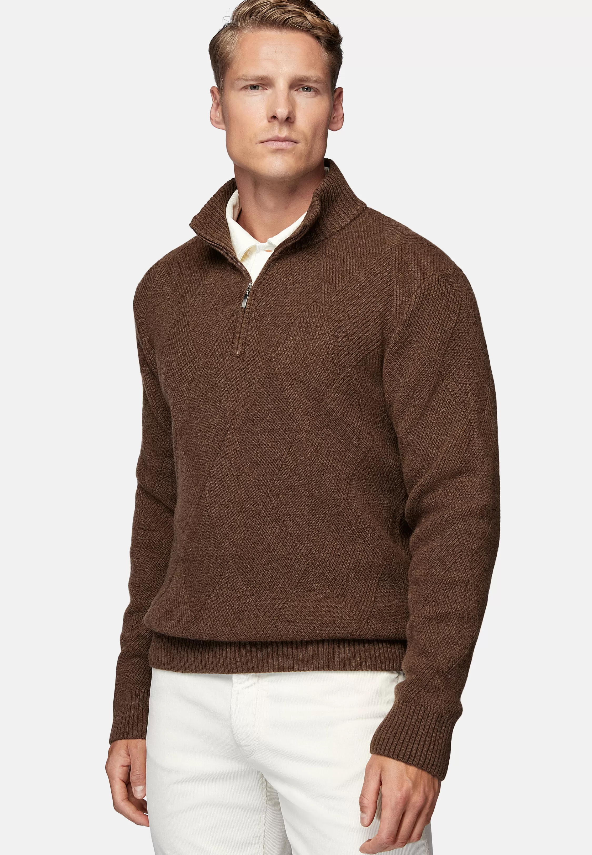 Boggi Milano Hazelnut Half Zip Jumper In Nylon Wool