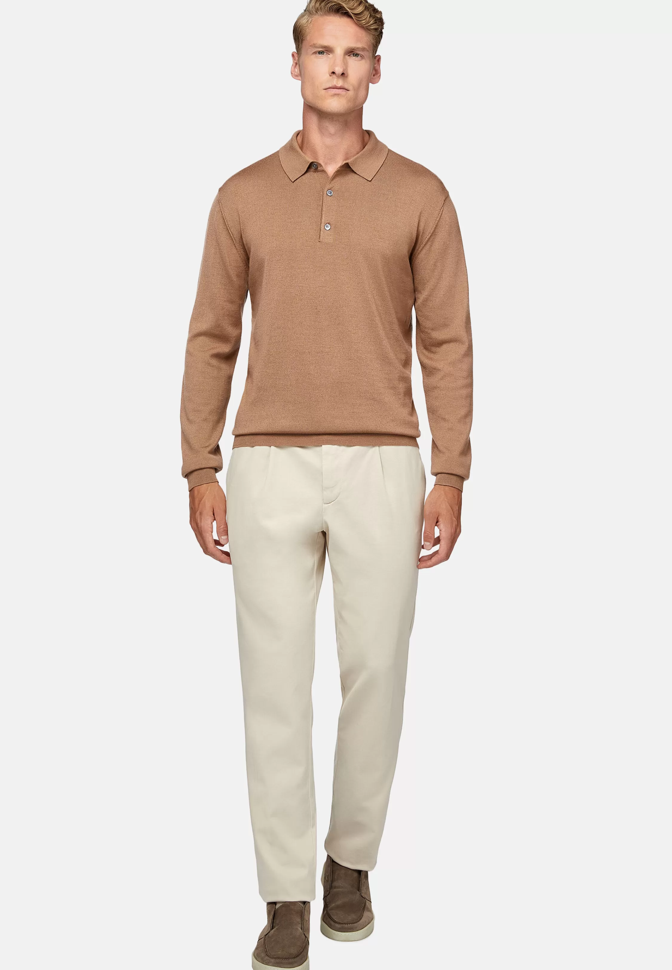 Boggi Milano Hazelnut Polo Neck Jumper In Merino Wool