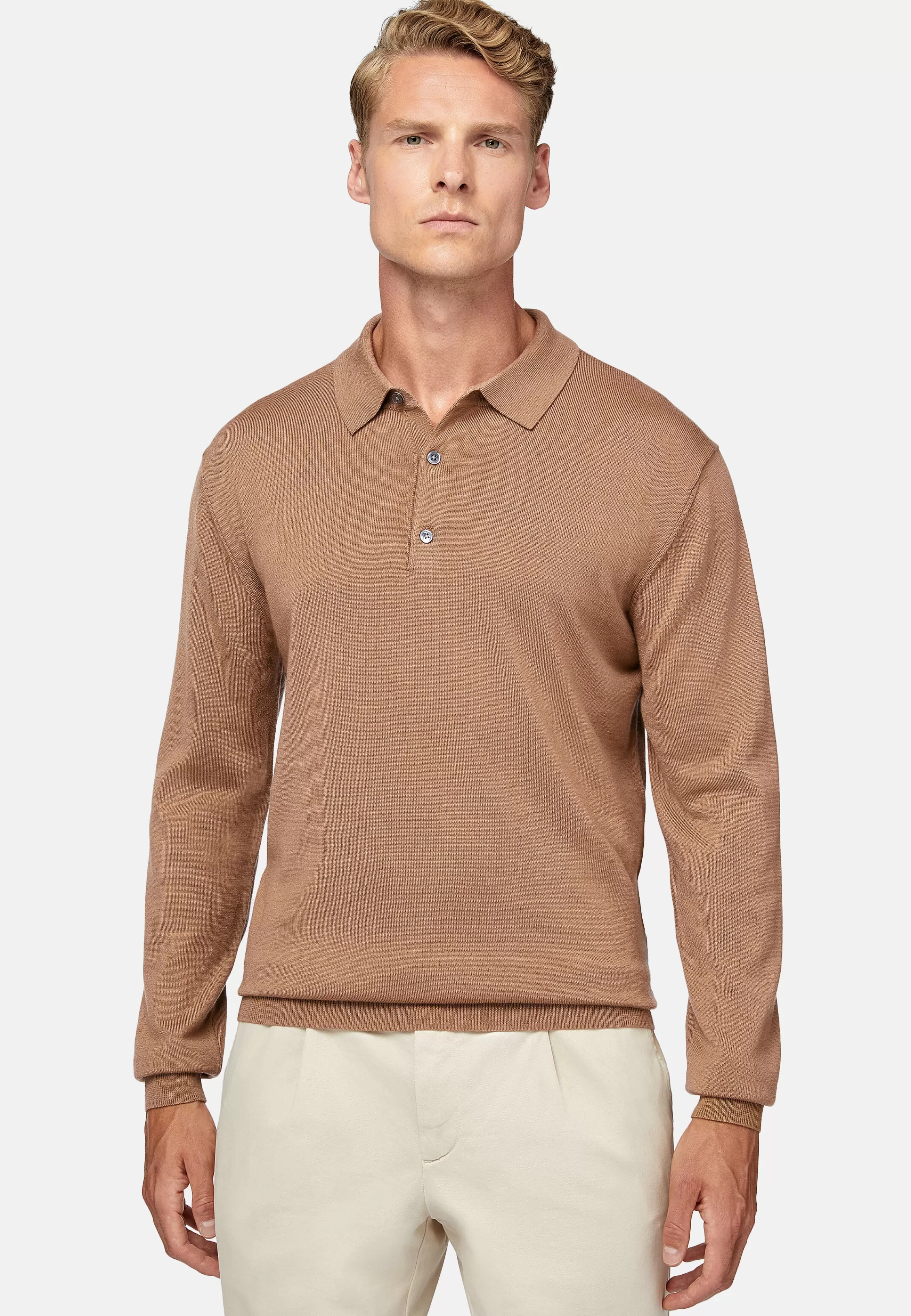 Boggi Milano Hazelnut Polo Neck Jumper In Merino Wool