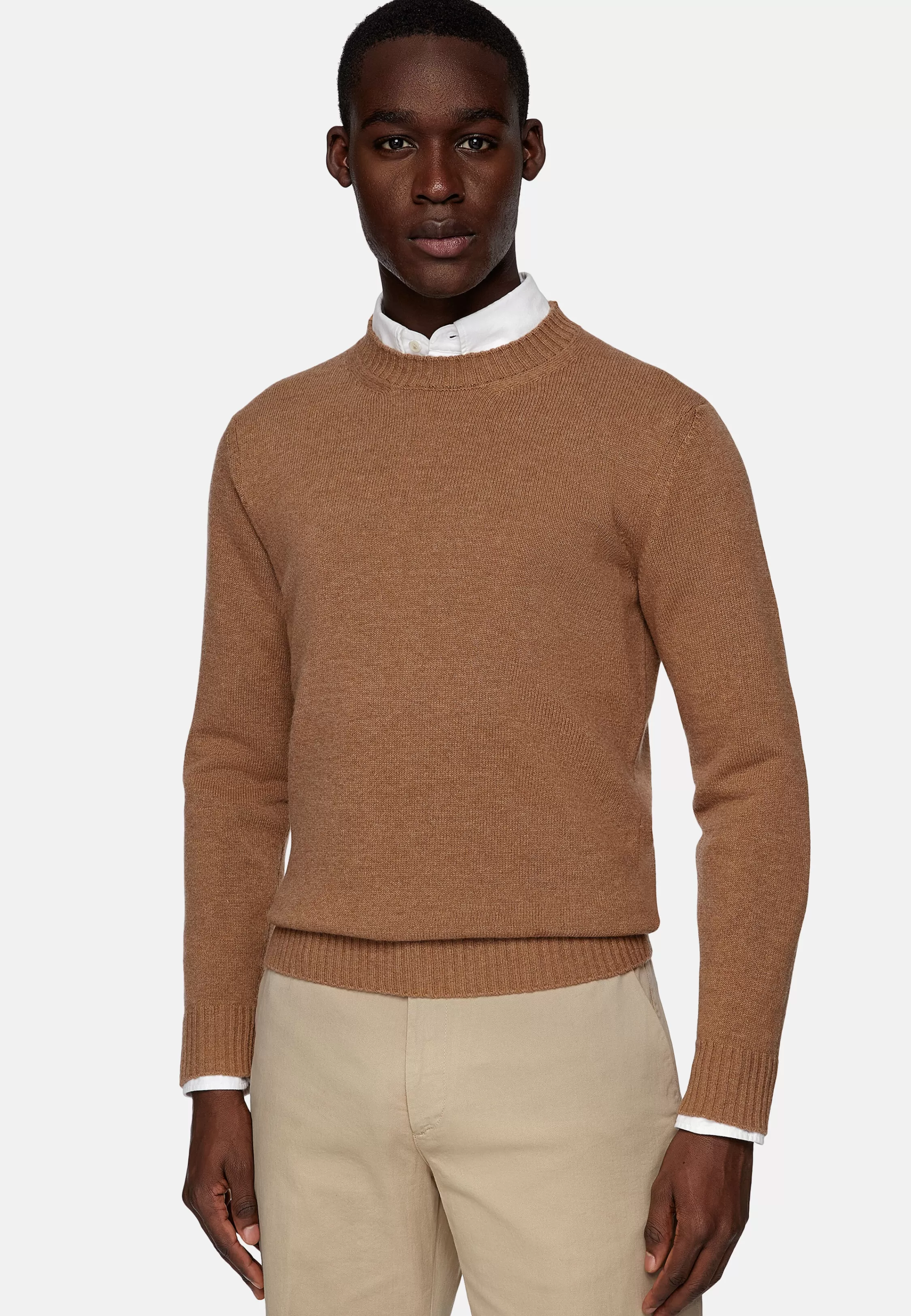 Boggi Milano Hazelnut Wool Blend Crew Neck Jumper