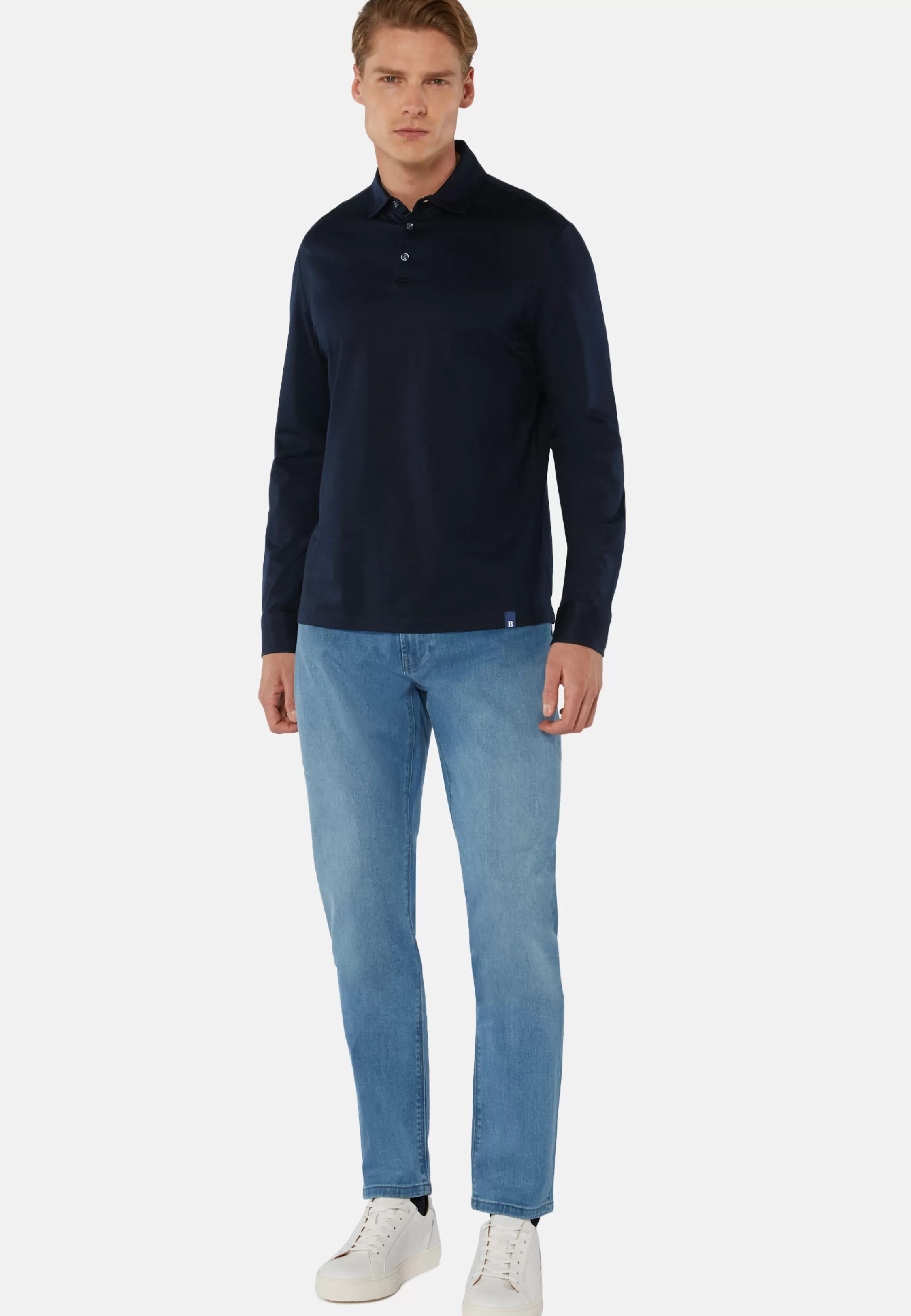 Boggi Milano Long Sleeved Regular Fit Polo Shirt In Pima Cotton Jersey