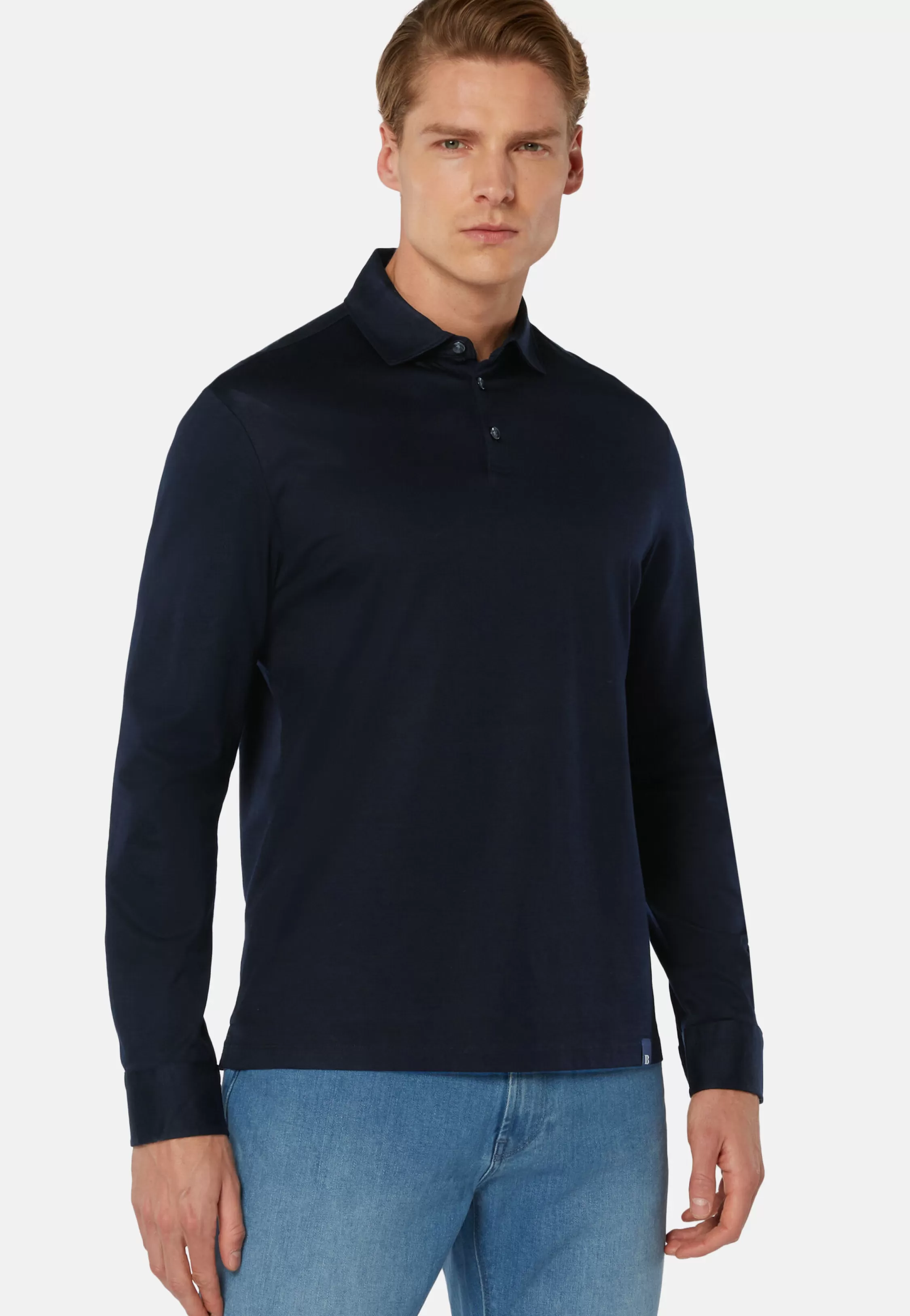 Boggi Milano Long Sleeved Regular Fit Polo Shirt In Pima Cotton Jersey