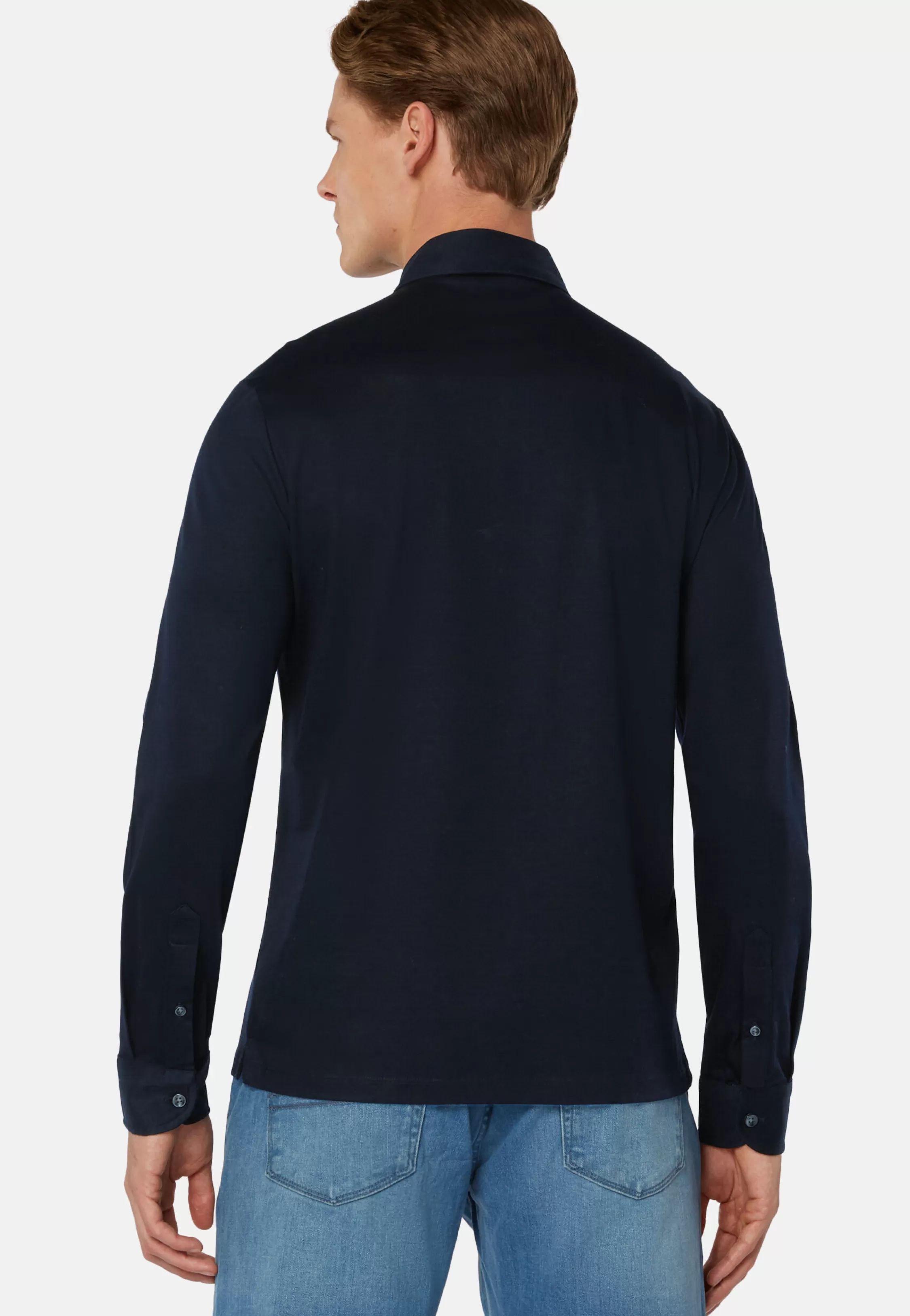 Boggi Milano Long Sleeved Regular Fit Polo Shirt In Pima Cotton Jersey