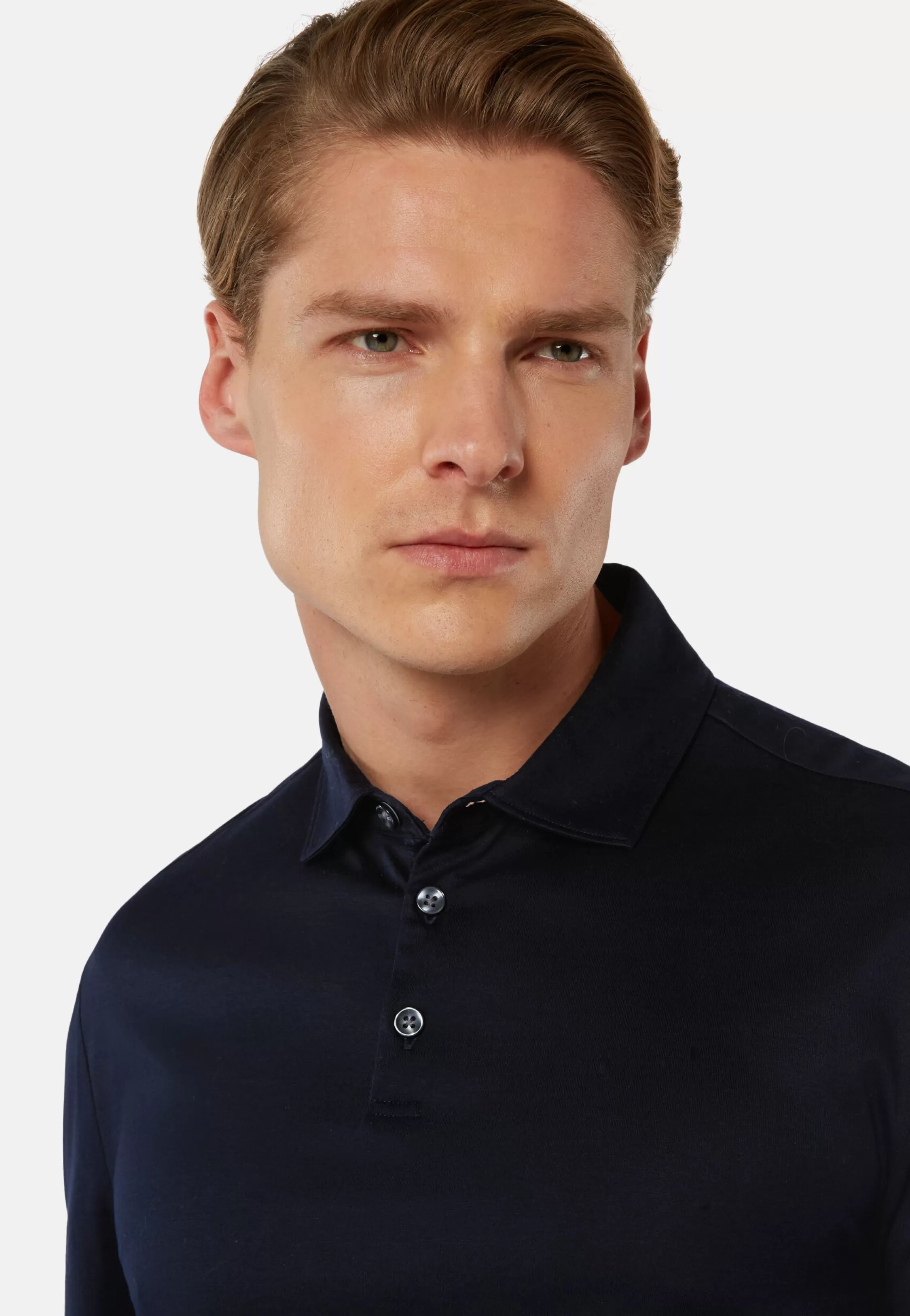 Boggi Milano Long Sleeved Regular Fit Polo Shirt In Pima Cotton Jersey