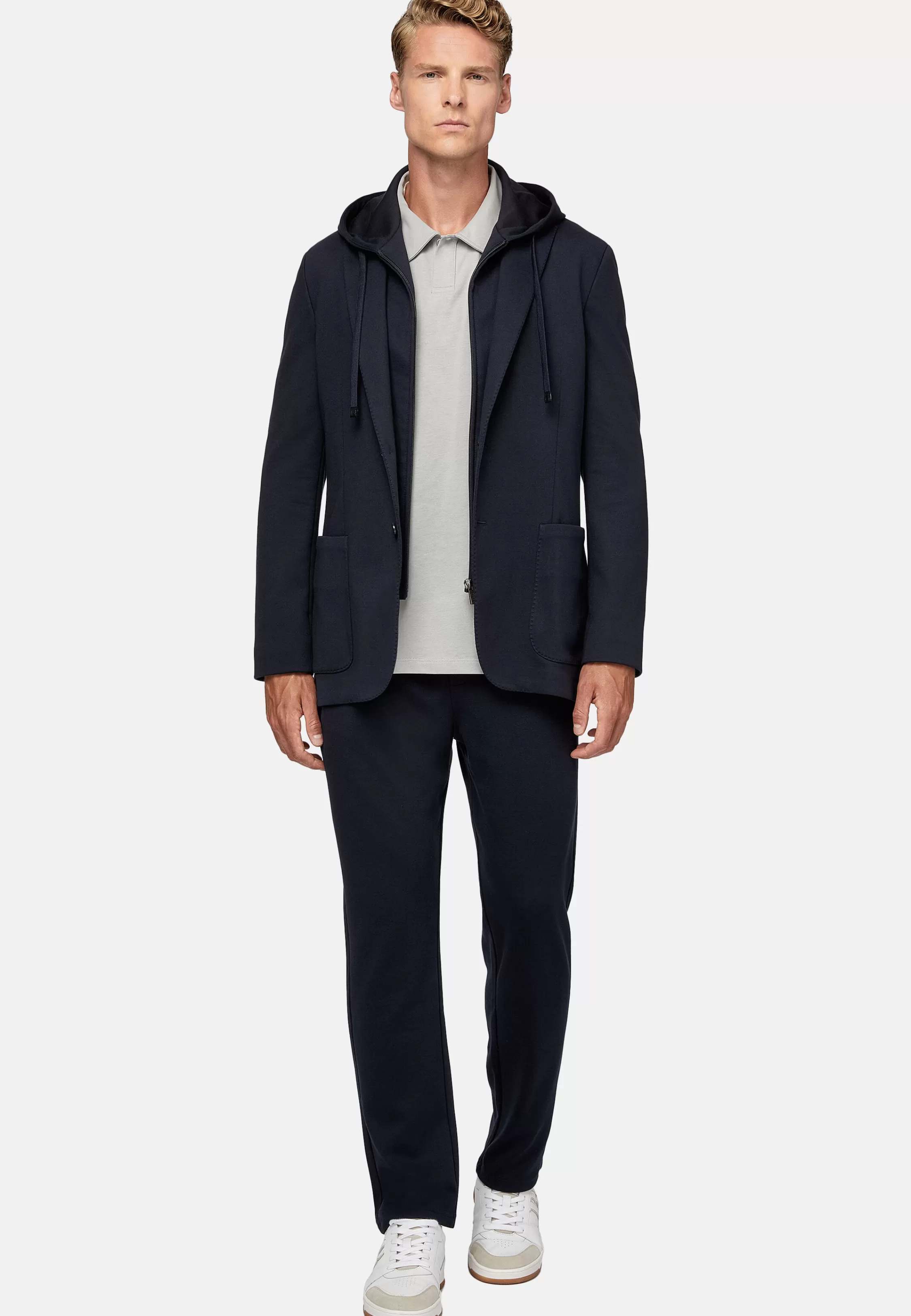 Boggi Milano Madison Navy Blue Cotton Blend Sweatshirt Jacket