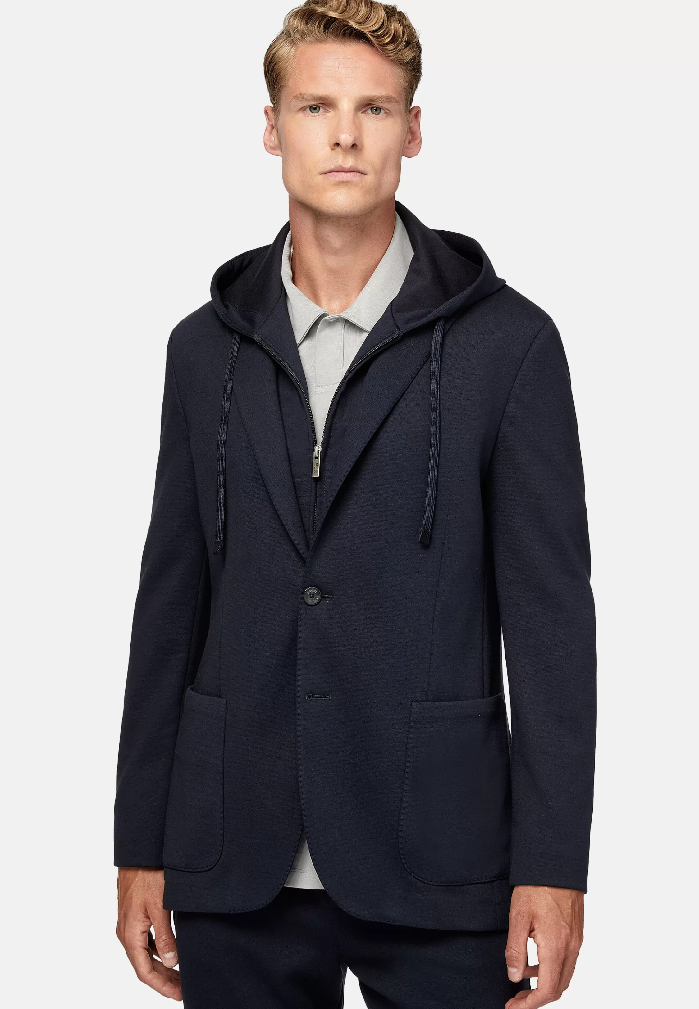 Boggi Milano Madison Navy Blue Cotton Blend Sweatshirt Jacket